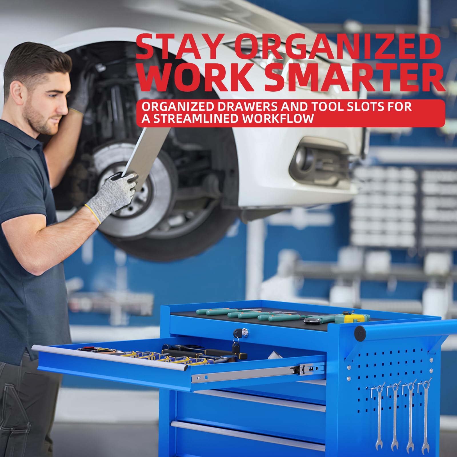7-Drawer Heavy-Duty Rolling Tool Chest - Large Capacity Lockable Metal Tool Cabinet with Wheels for Mechanics & Garage Organization | Perfect for Automotive Repair, Workshop Storage & Home Garage Tools