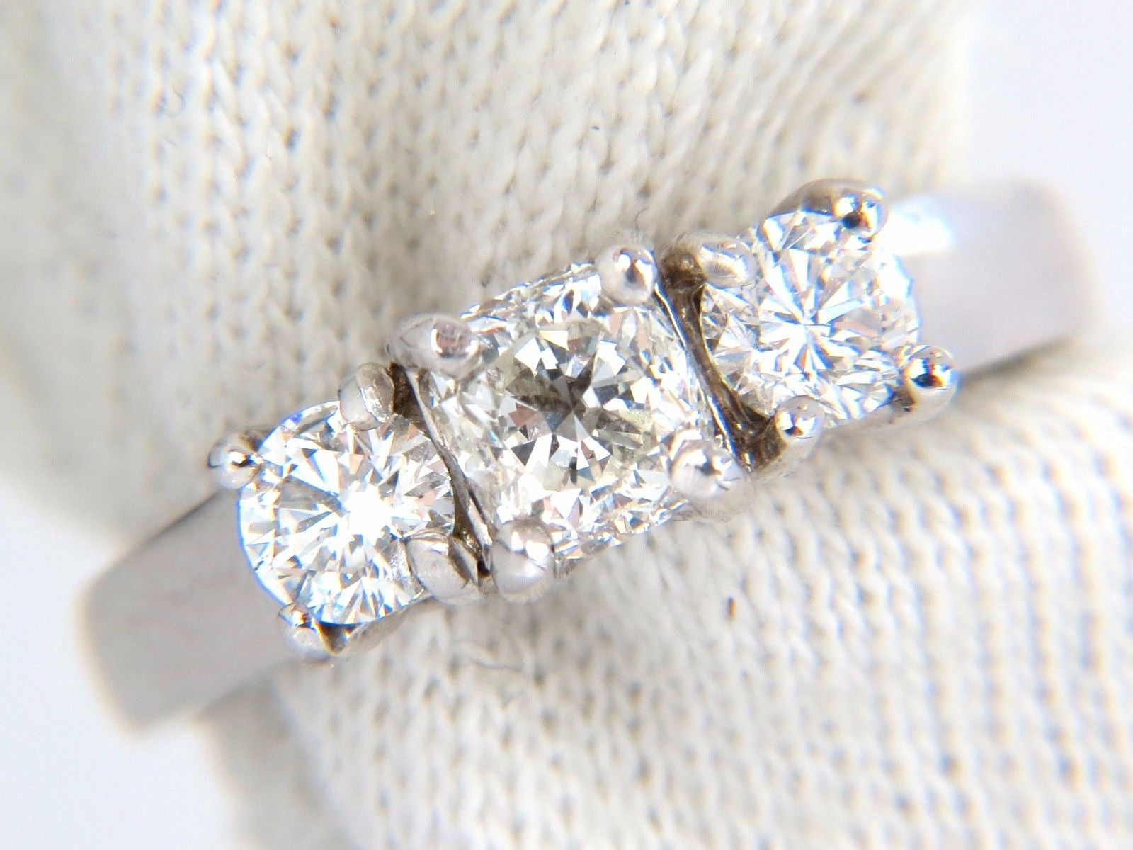 1.08CT Classic Three Natural Cushion & Round Diamond Ring in 14KT White Gold - Elegant Engagement, Wedding, or Anniversary Jewelry Gift for Women