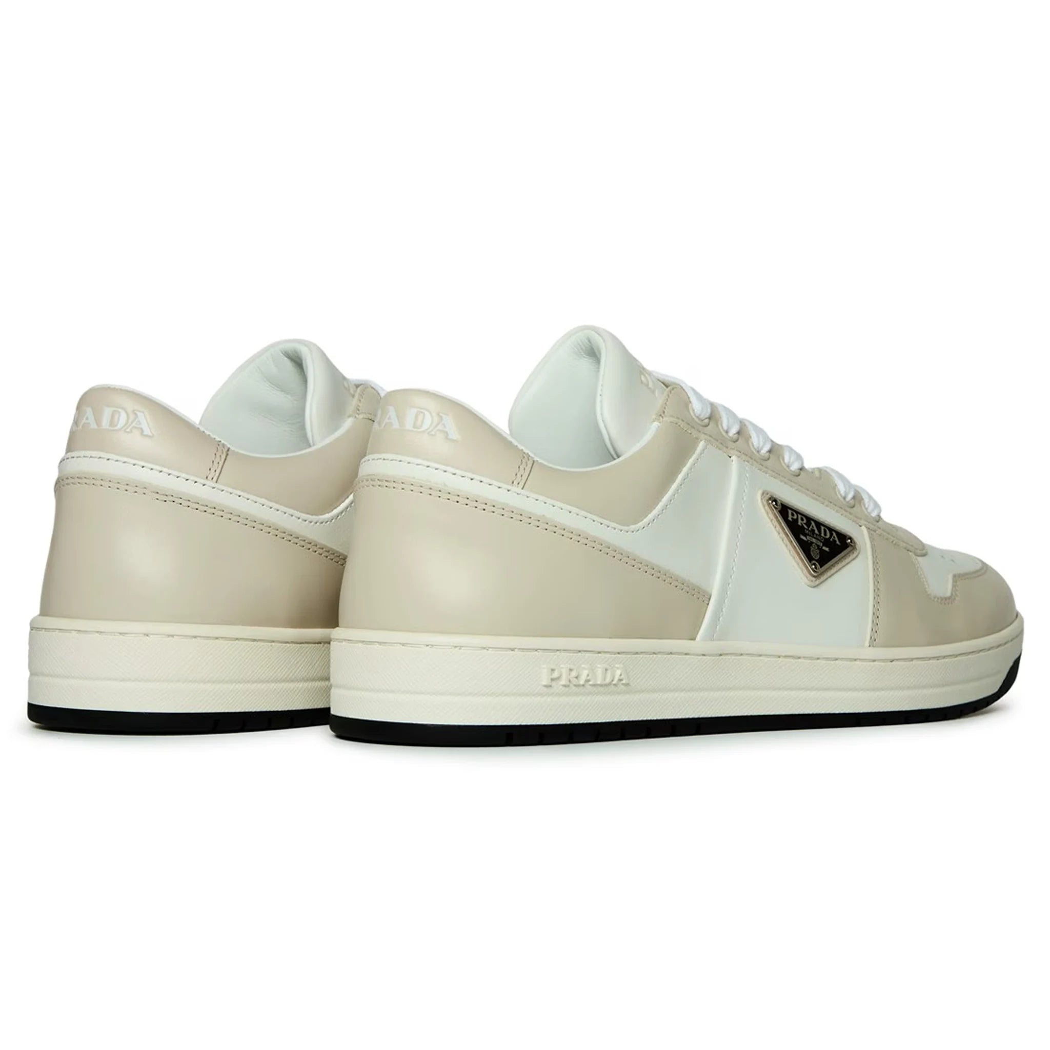 Prada Downtown Leather Low Top White Grey Sneakers for Men & Women | Casual Fashion Shoes for Daily Wear & Street Style Outfits
