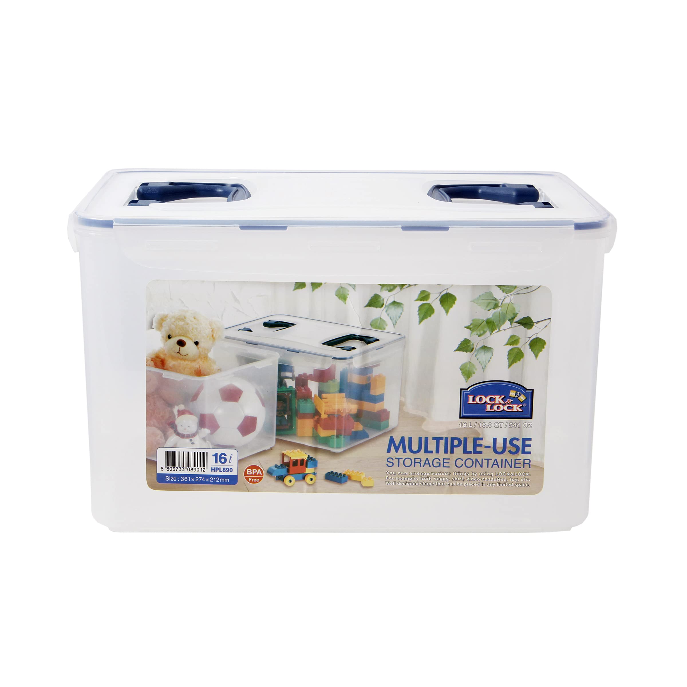 Lock & Lock HPL890 16L Airtight Food Storage Container with 2 Handles - BPA Free Plastic Kitchen Organizer for Meal Prep, Leftovers & Bulk Food Storage