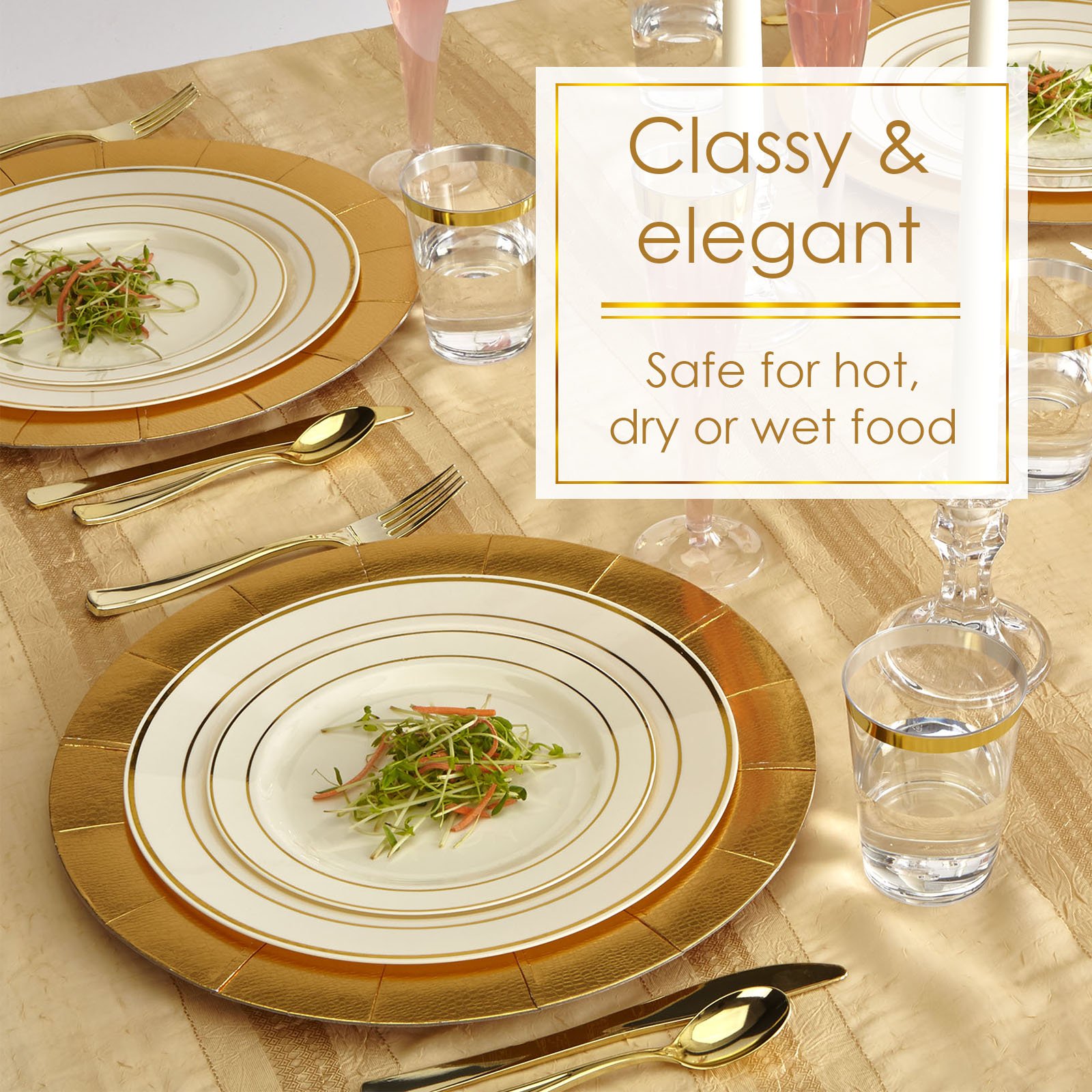 Elegant Disposable Silverware Set - Heavy Duty Plastic Dinner Plates for Upscale Weddings & Dining | Golden Glare Collection