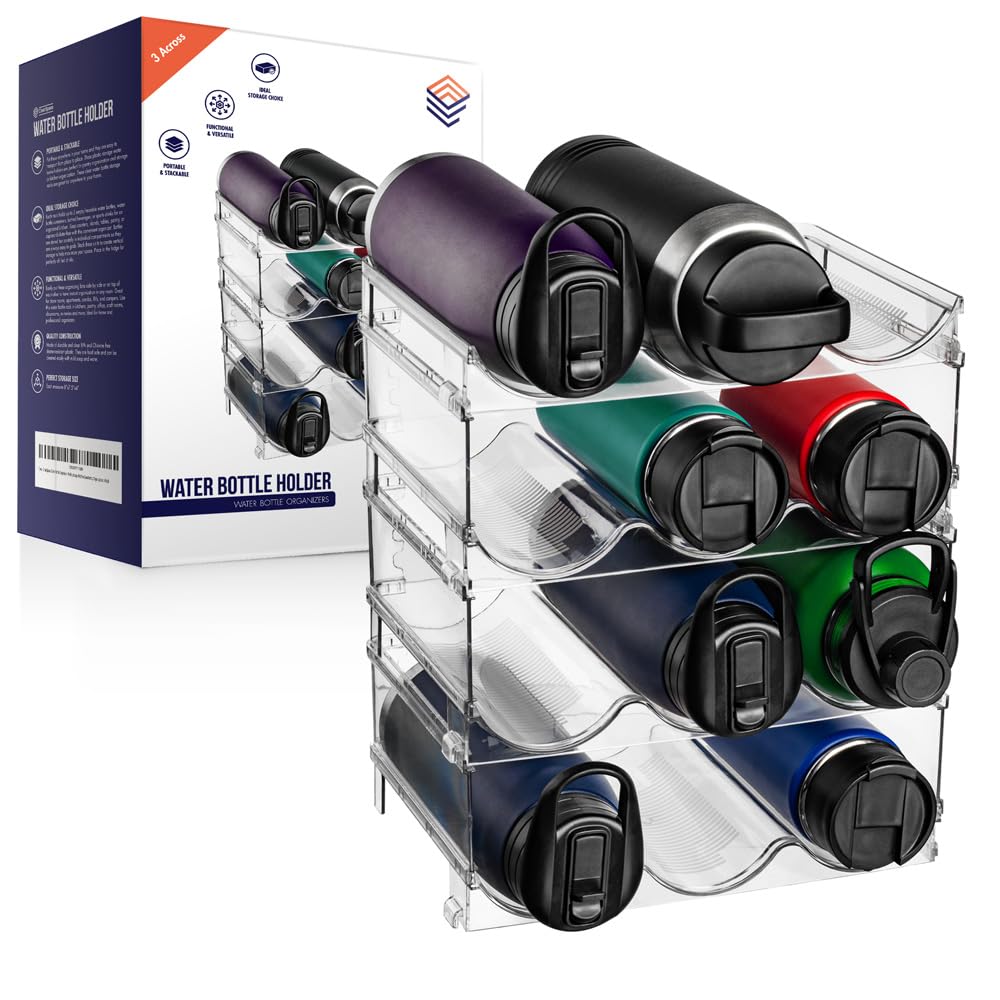 ClearSpace Stackable Water Bottle Organizer for Cabinet – Space-Saving Drink Holder for Kitchen, Fridge, or Wine Rack – Home Organization Storage Solution (4-Pack) – Perfect for Small Spaces, Pantry Storage & Clutter-Free Countertops