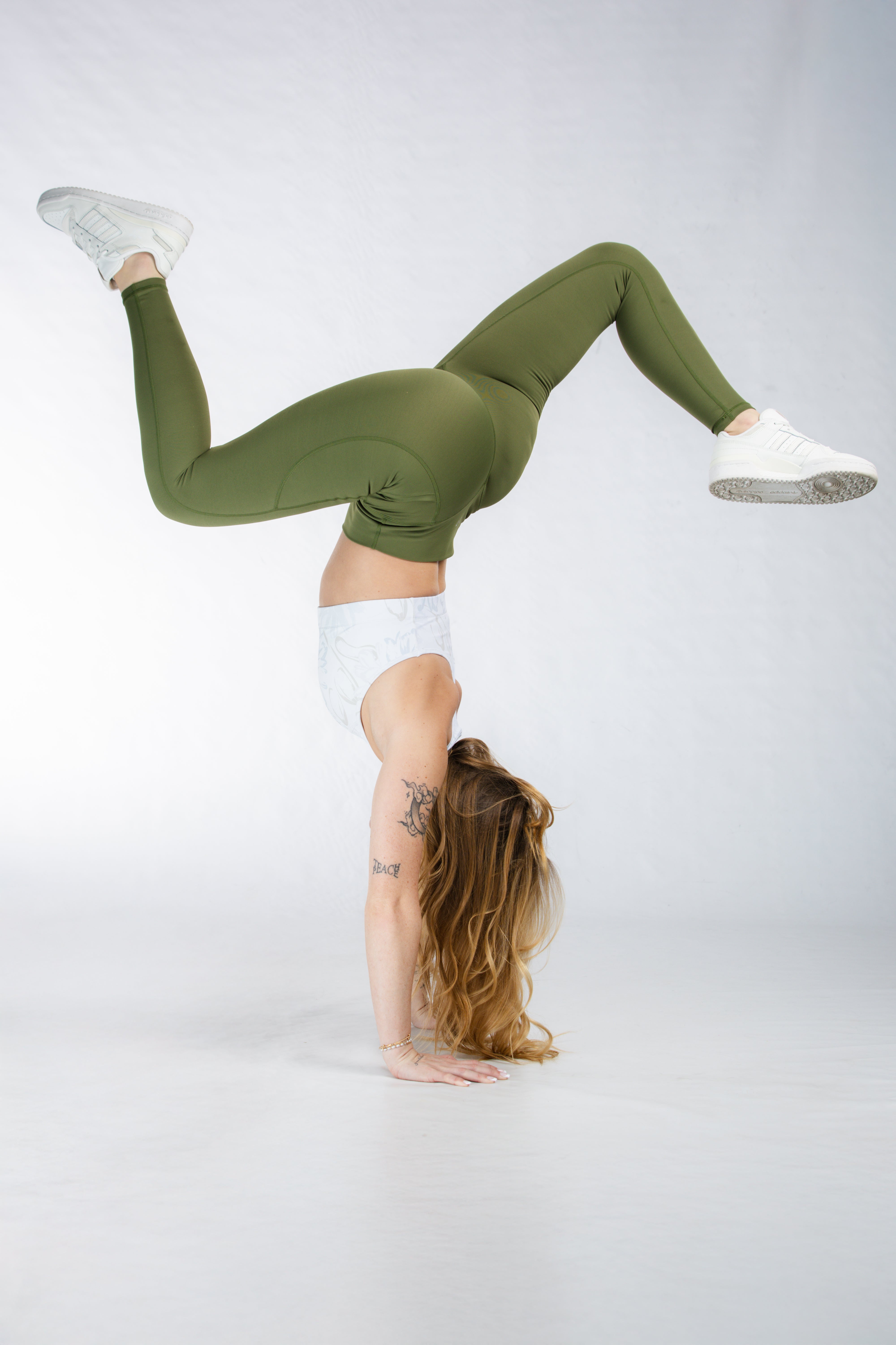 Empowered High Waist Leggings with Pockets - Women's Workout Yoga Pants in Military Green | Perfect for Gym, Running & Everyday Wear