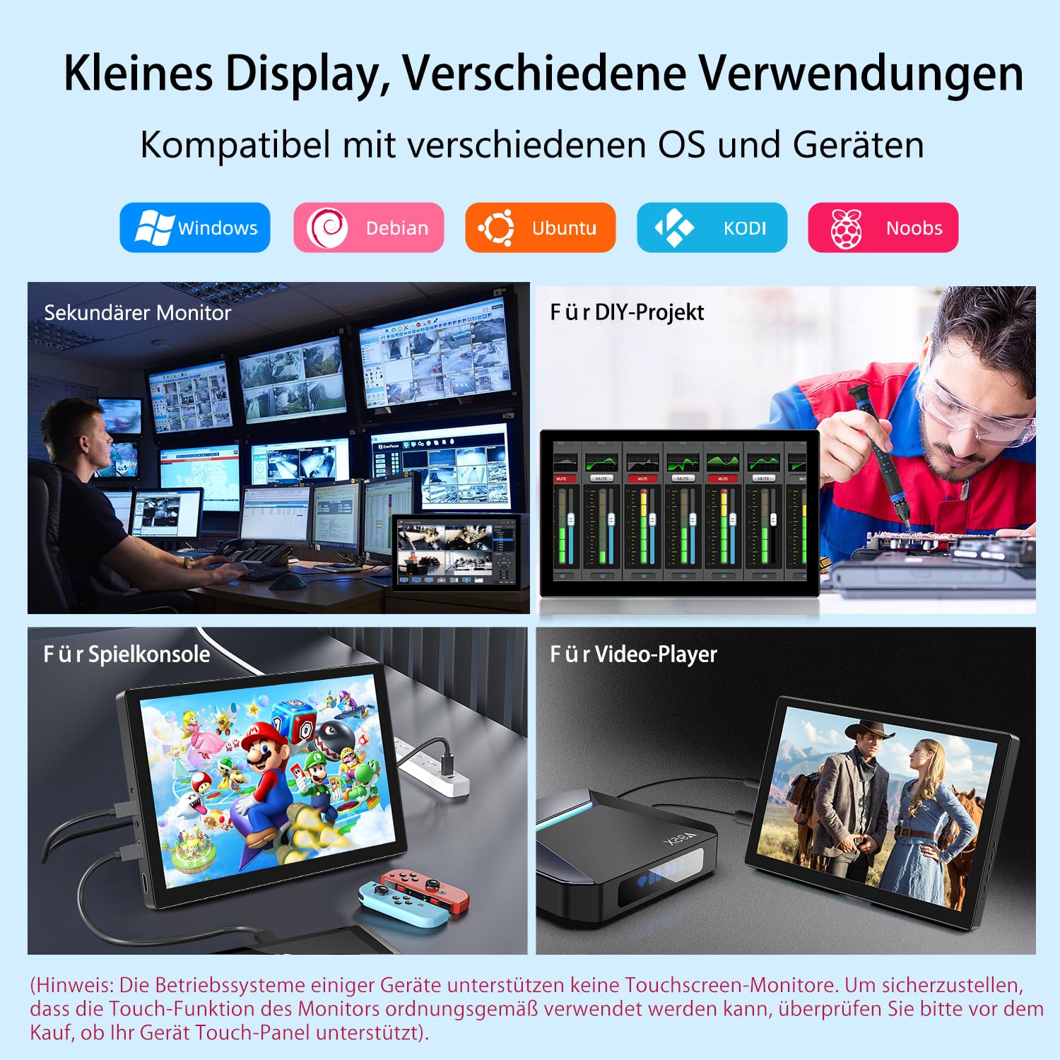 10.1 Inch Portable Touchscreen Monitor - Full HD 1920x1200 IPS Display with HDMI & USB-C - External Second Screen for Laptop, PC, PS4, PS5, Xbox - Perfect for Gaming, Office Work and Travel
