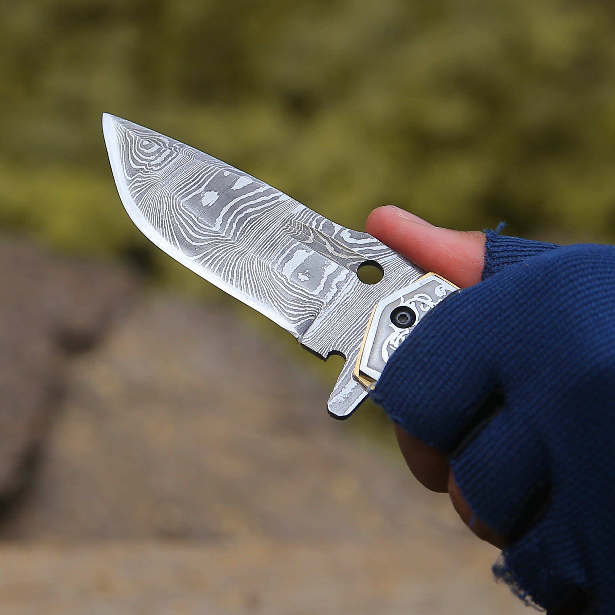 Premium Damascus Steel Pocket Knife with Charred Bone Handle - Tactical EDC, Outdoor Survival, Camping & Hunting Gear