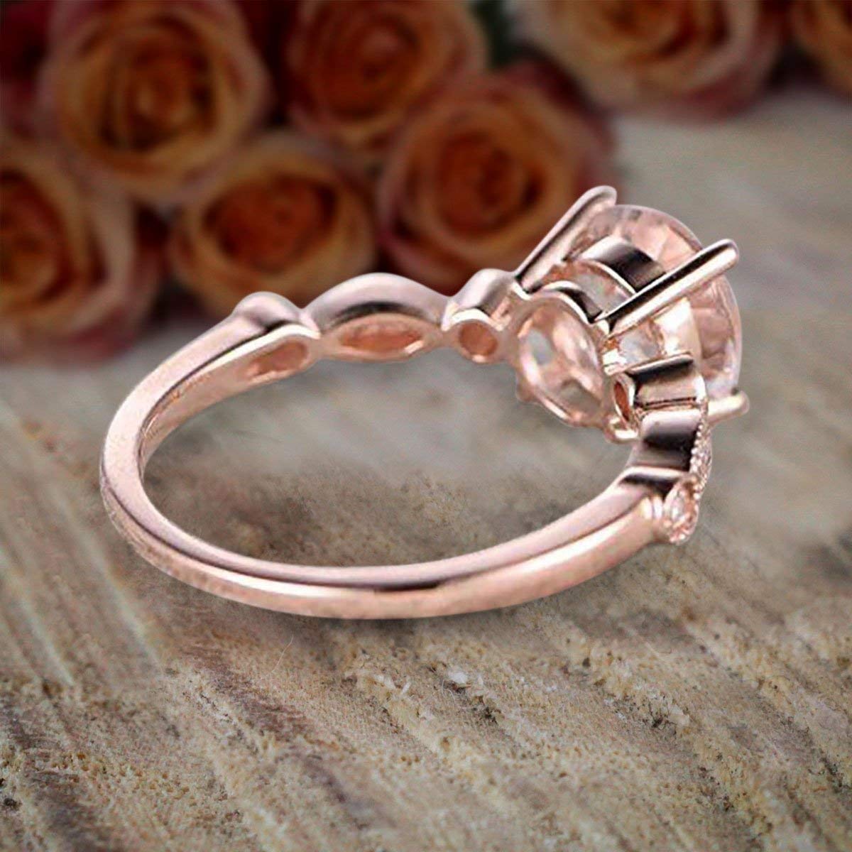1.25 Carat Round Cut Morganite & Diamond Engagement Ring - Antique Design 18k Gold Plated - Perfect for Proposals, Weddings & Anniversary Gifts