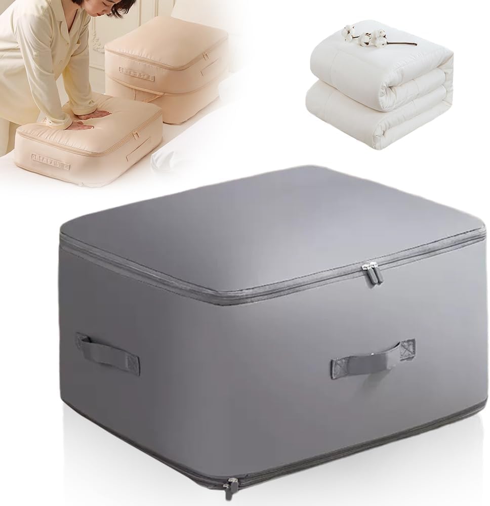 Ultra Space Saving Self Compression Organizer Bags - Large Grey Vacuum Sealed Storage Bags for Clothes, Comforters, Pillows & Blankets | Perfect for Travel, Moving & Seasonal Storage