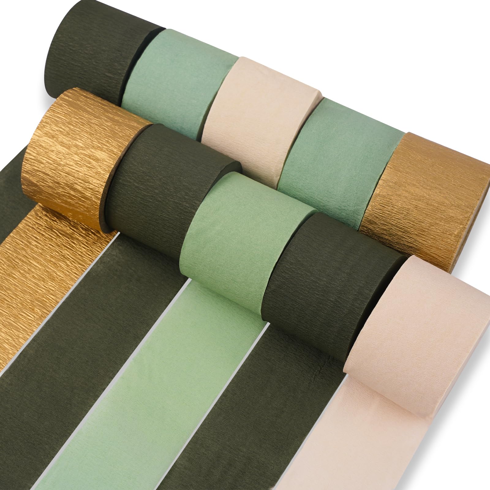 PartyWoo Crepe Paper Streamers - 10 Rolls (820ft Total) Green & Gold Decorative Streamers for Birthday, Christmas & Party Decorations - Perfect for DIY Backdrops, Ceiling Decor & Photo Booth Props (1.8