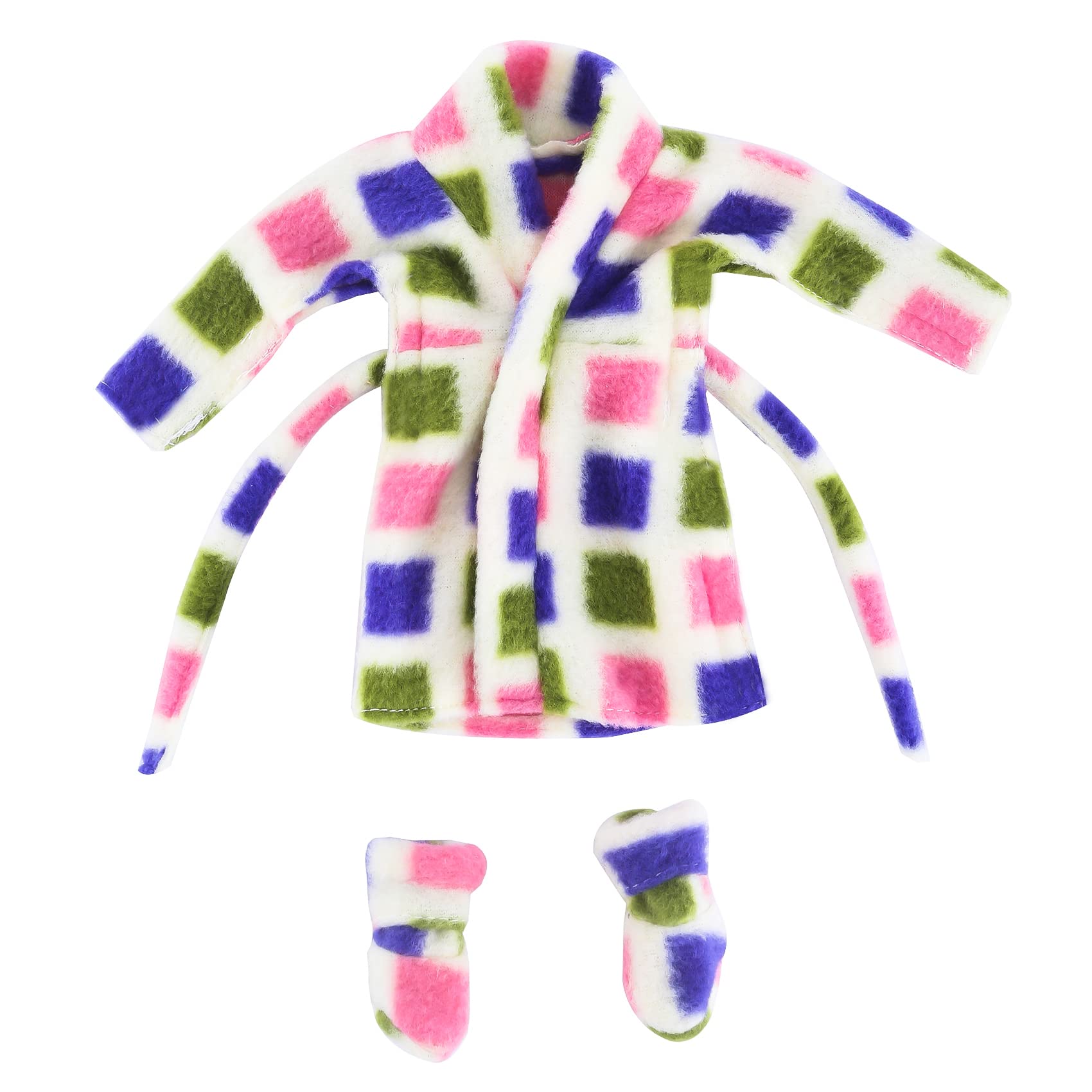 E-TING Santa Bathrobe for Elf Doll - Pink, Green, Purple Plaid Christmas Costume Accessory | Perfect for Holiday Parties, Cosplay & Festive Decorations