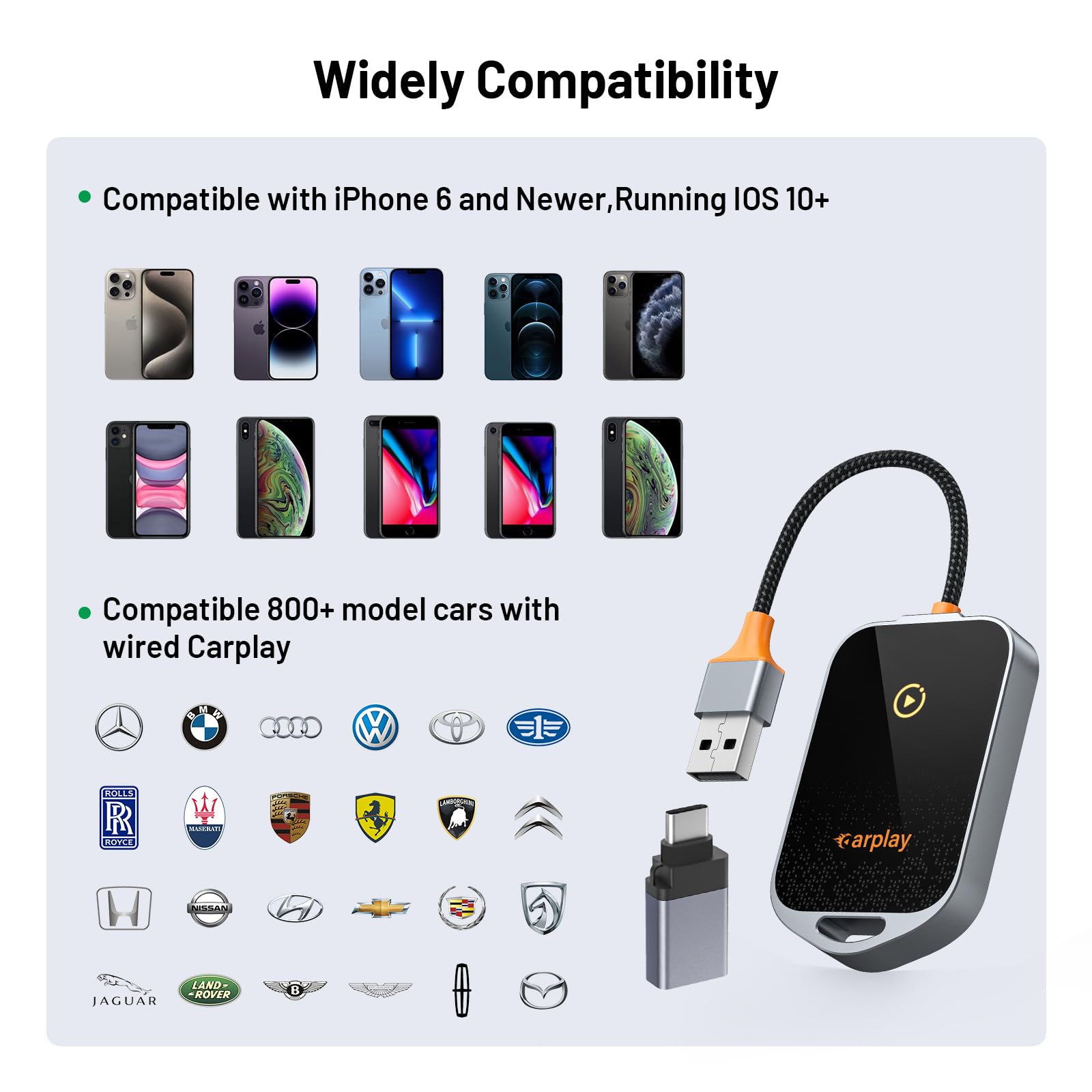 Wireless CarPlay Adapter for iPhone - Bluetooth 5.2 & WiFi 6 - USB Type A & Type C Compatible - Convert Wired CarPlay to Wireless - Perfect for Commuting, Road Trips & Hands-Free Driving