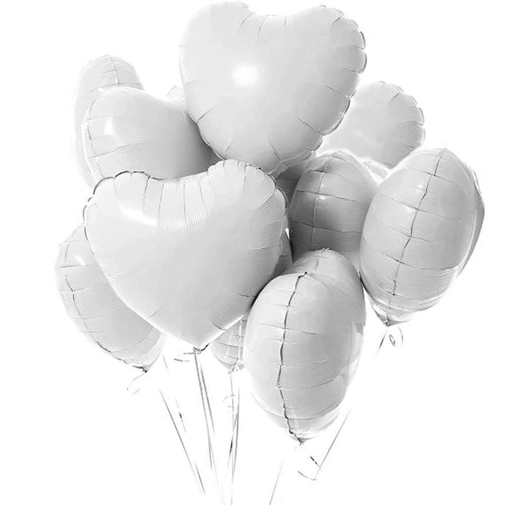 20 Pack 18 Inch White Heart Foil Balloons - Mylar Helium Balloons for Wedding, Birthday, Anniversary Party Decorations | Romantic Backdrop, Photo Booth Props, Baby Shower Decor