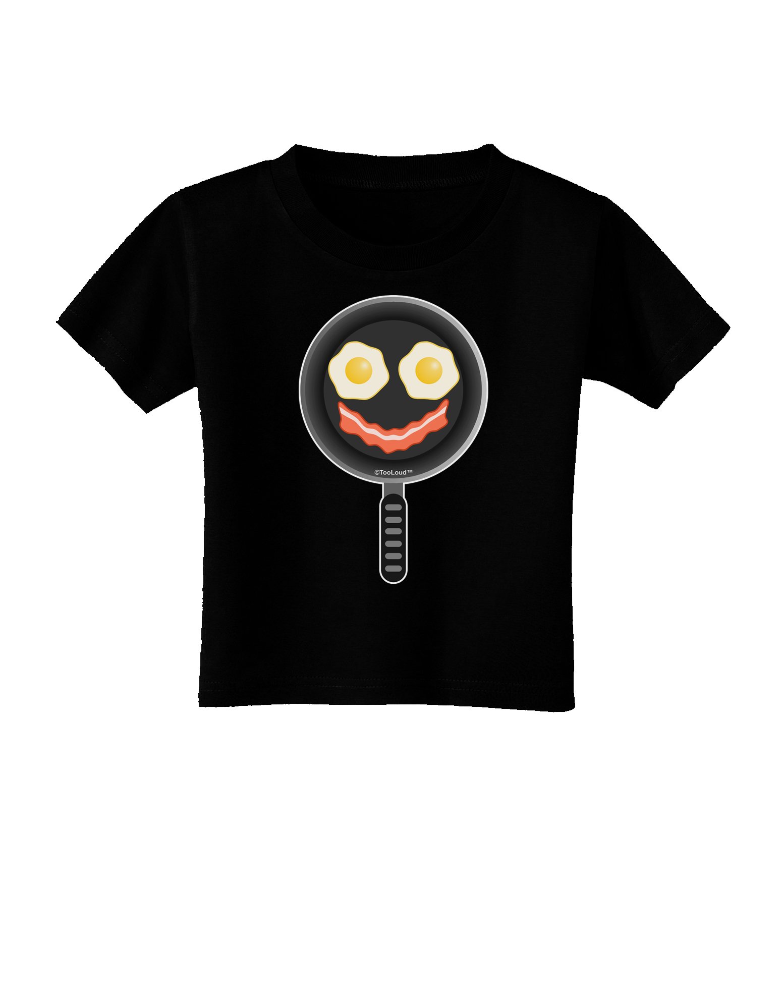 Funny TooLoud Eggs and Bacon Face Graphic Toddler T-Shirt - Dark Color for Boys & Girls - Perfect for Breakfast Lovers and Playtime Outfits