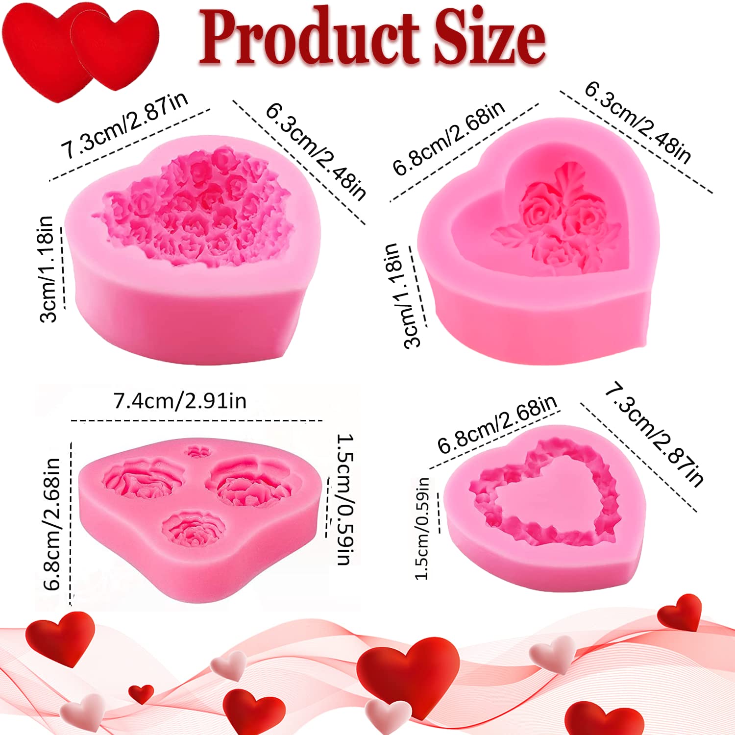 4 Pcs 3D Rose Flower Silicone Molds for Cake Decorating, Fondant, Chocolate, Polymer Clay & Soap Making - Perfect for Mother's Day, Wedding Cake Toppers, Candy Molds & DIY Party Supplies