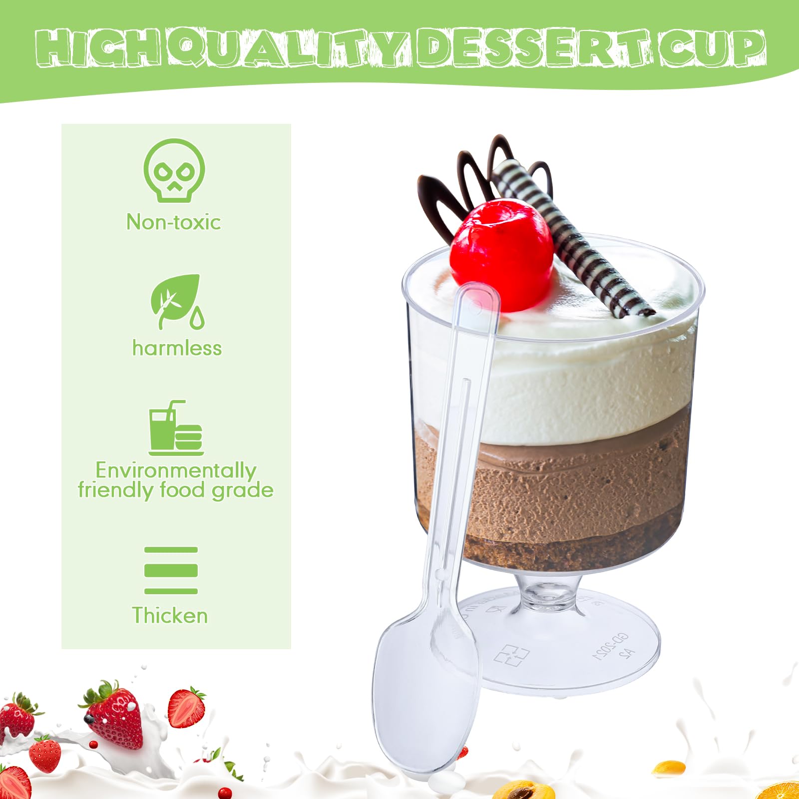 250 Pcs Clear Plastic Mini Dessert Cups with Spoons - 5 oz & 3 oz Square Parfait and Round Shooter Cups for Parties, Appetizers, Pudding, Mousse - Perfect for Catering, Birthday Events, and Wedding Dessert Serving