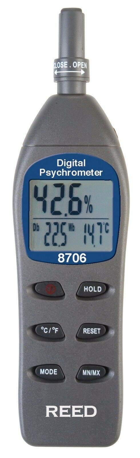 REED Instruments 8706 Digital Psychrometer - Accurate Wet Bulb, Dew Point, Temperature & Humidity Meter for HVAC, Industrial & Indoor Air Quality Testing
