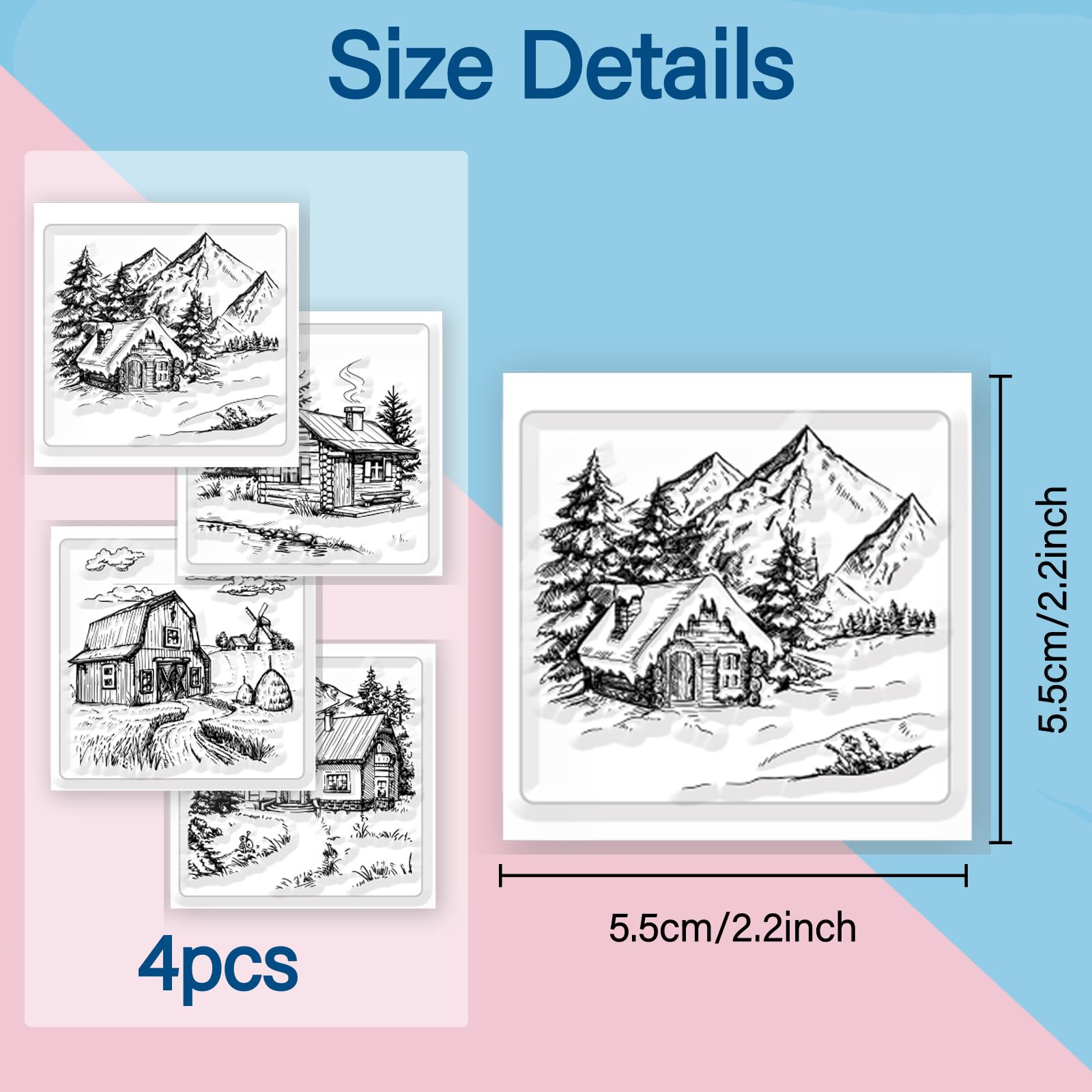 4Pcs Mini Cabin Clear Stamps for DIY Scrapbooking - Farmhouse Landscape Silicone Stamps for Card Making, Photo Albums & Journals - Transparent Rubber Stamps for Home Decoration & Craft Projects (Perfect for Wedding Invitations, Gift Wrapping & Memory Books)