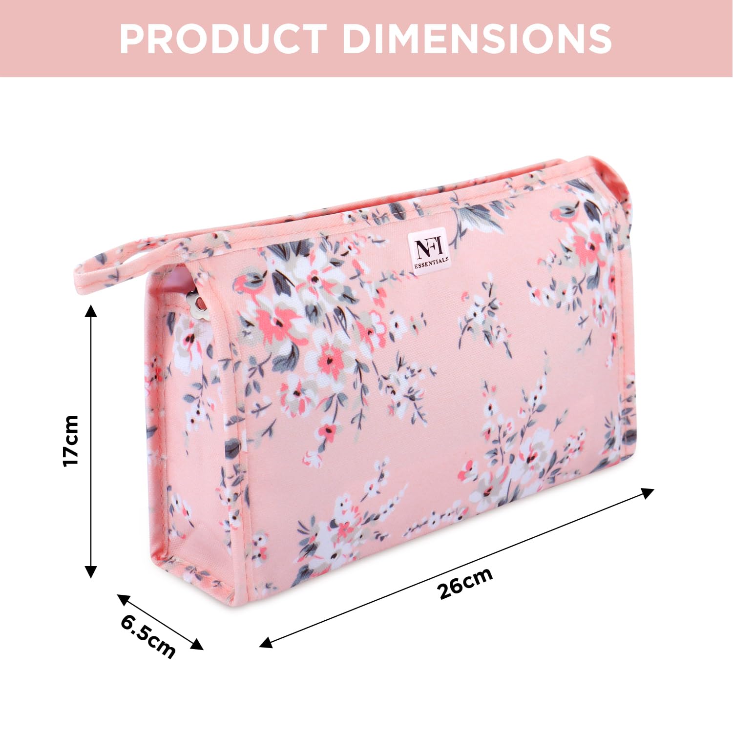 NFI Essentials PU Floral Print Makeup Pouch for Women - Waterproof Cosmetic Bag, Travel Toiletry Organizer, Vanity Case for Makeup Brushes & Accessories | Perfect for Travel, Gym, Daily Use & Gift