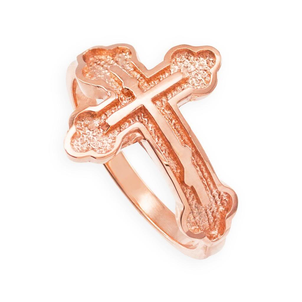 10k Rose Gold Eastern Orthodox Cross Ring for Women & Men - Religious Jewelry for Baptism, Confirmation & Daily Faith Wear - Durable Solid Gold Christian Gift