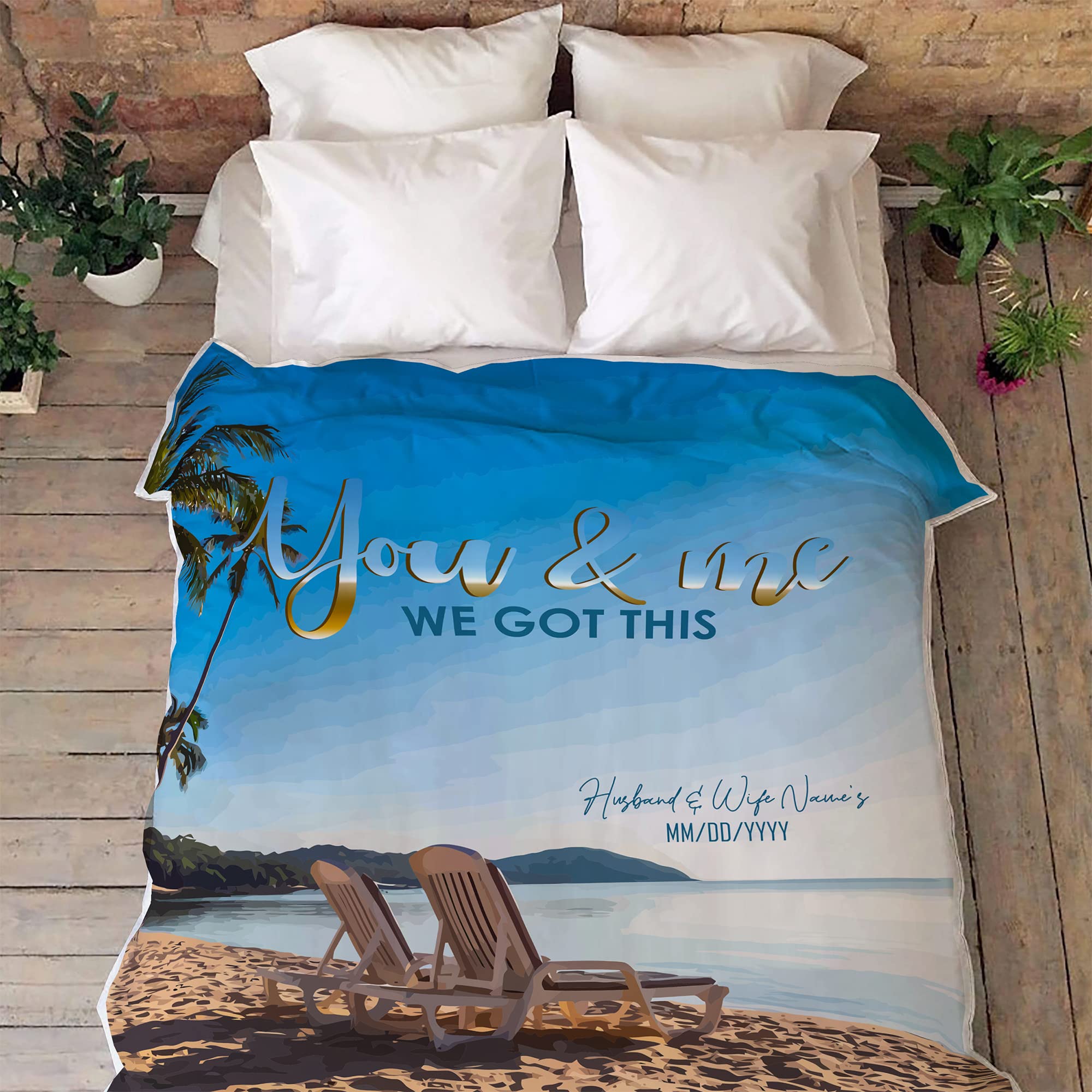 Personalized Couple Blanket - Custom His & Her Name Wedding Anniversary Gift for Couples - Romantic Keepsake for Beach Picnics, Camping & Cozy Nights at Home