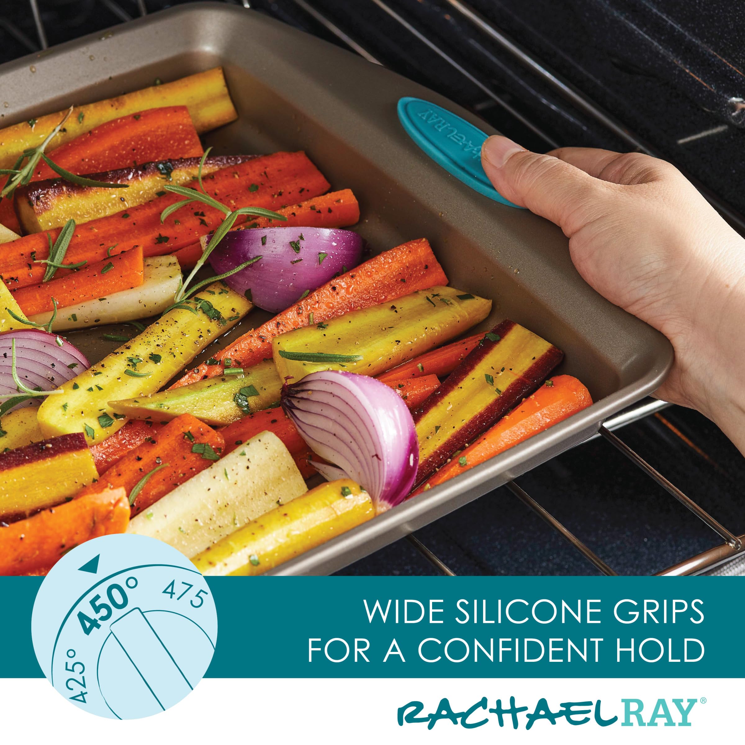Rachael Ray 47578 10-Piece Nonstick Bakeware Set with Grips - Latte Brown & Agave Blue - Includes Bread Pan, Baking Sheet, Cookie Sheet, Cake Pan & Muffin Pan - Perfect for Baking Cookies, Cakes, Bread & Muffins at Home