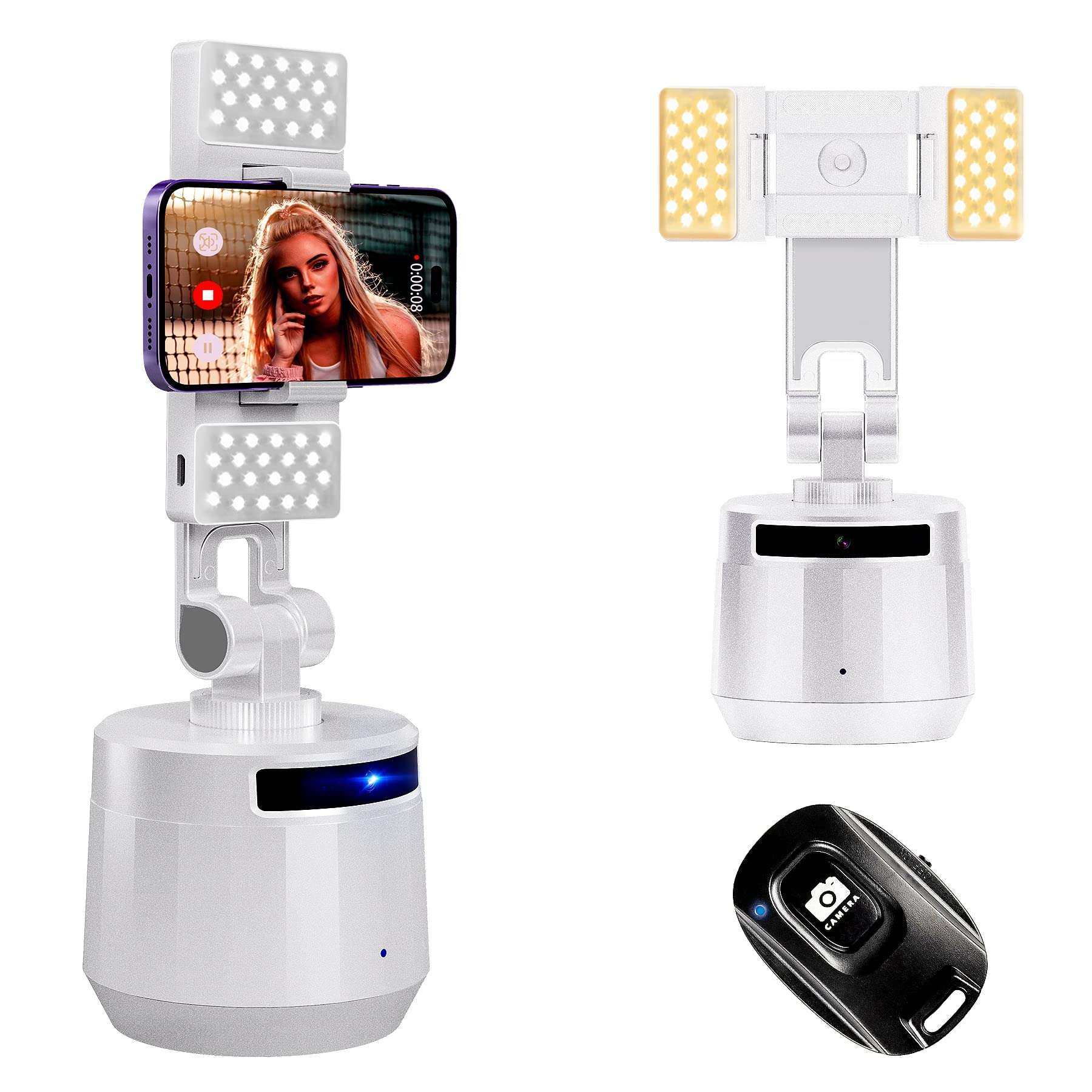 Auto Face Tracking Tripod Stand with 360° Rotation - No App Needed, Rechargeable Remote Control Phone Holder for iPhone & Android - Perfect for TikTok, YouTube Videos, Vlogging & Live Streaming (White)
