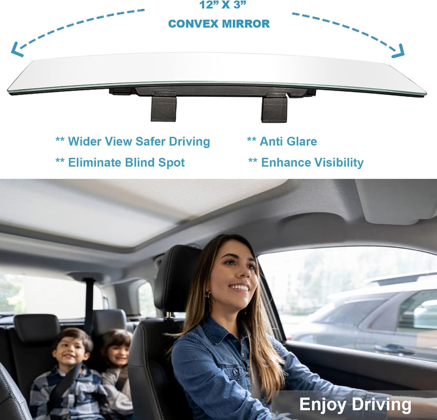 Wide Angle Frameless Rear View Mirror for Cars, SUVs & Trucks - 2 Pack Convex Blind Spot Mirrors | Panoramic Clip-On Interior Mirror to Reduce Blind Spots | Perfect for Parking, Lane Changing & Safe Driving