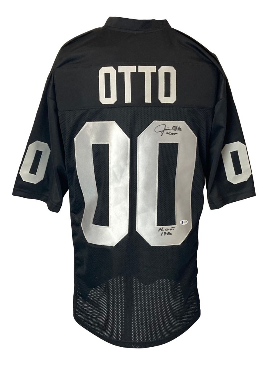 Jim Otto Oakland Raiders Signed Black Football Jersey - HOF 1980 Inscribed BAS - Authentic Collectible for Sports Memorabilia Fans, Man Cave Decor, and NFL Gift Ideas