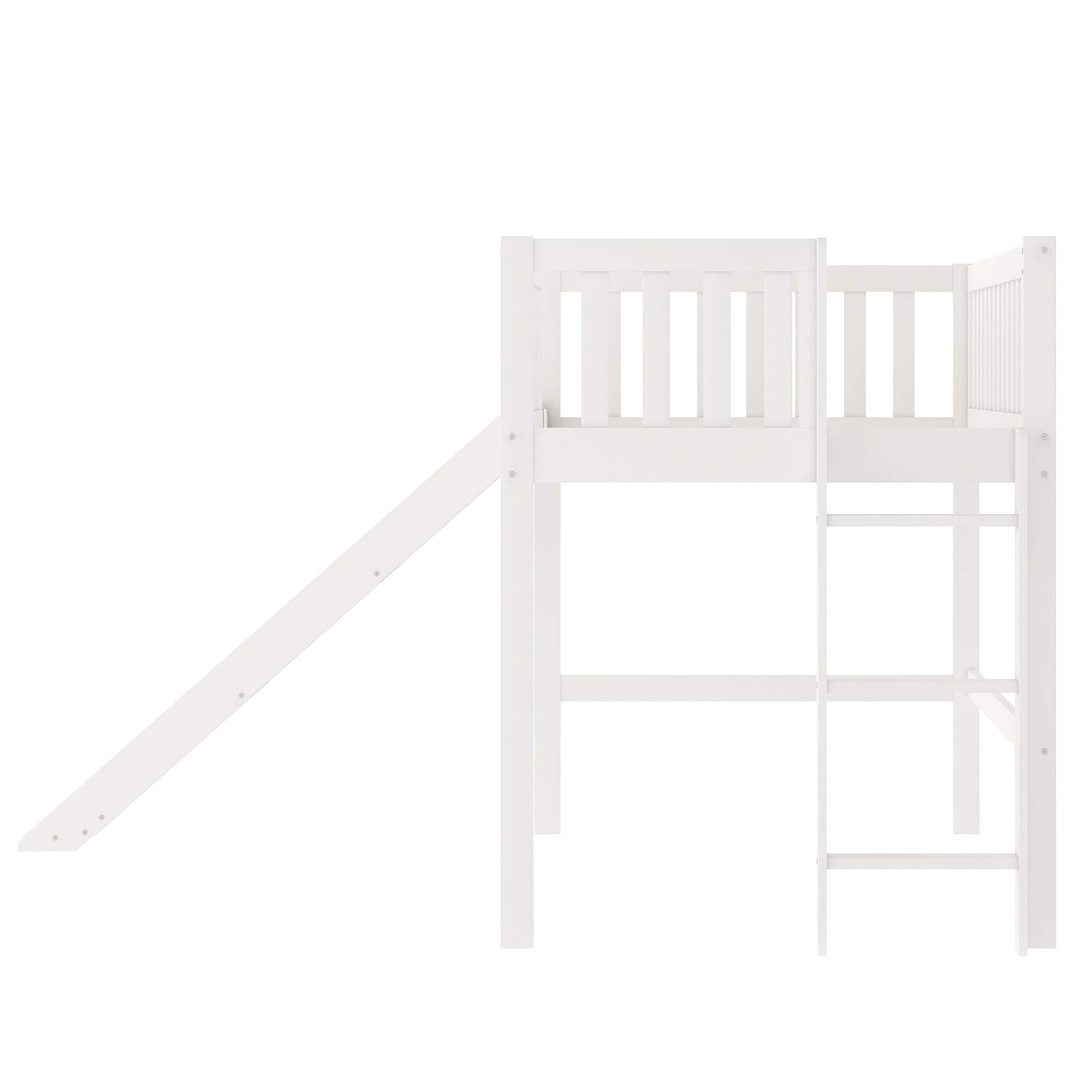 Harper & Bright Designs Twin Loft Bed with Slide, Ladder & High Security Guardrail - Sturdy Wood Low Kids Loft Bed Frame, No Box Spring Needed (Twin, White) - Perfect for Small Kids' Bedrooms, Playrooms & Space-Saving Solutions