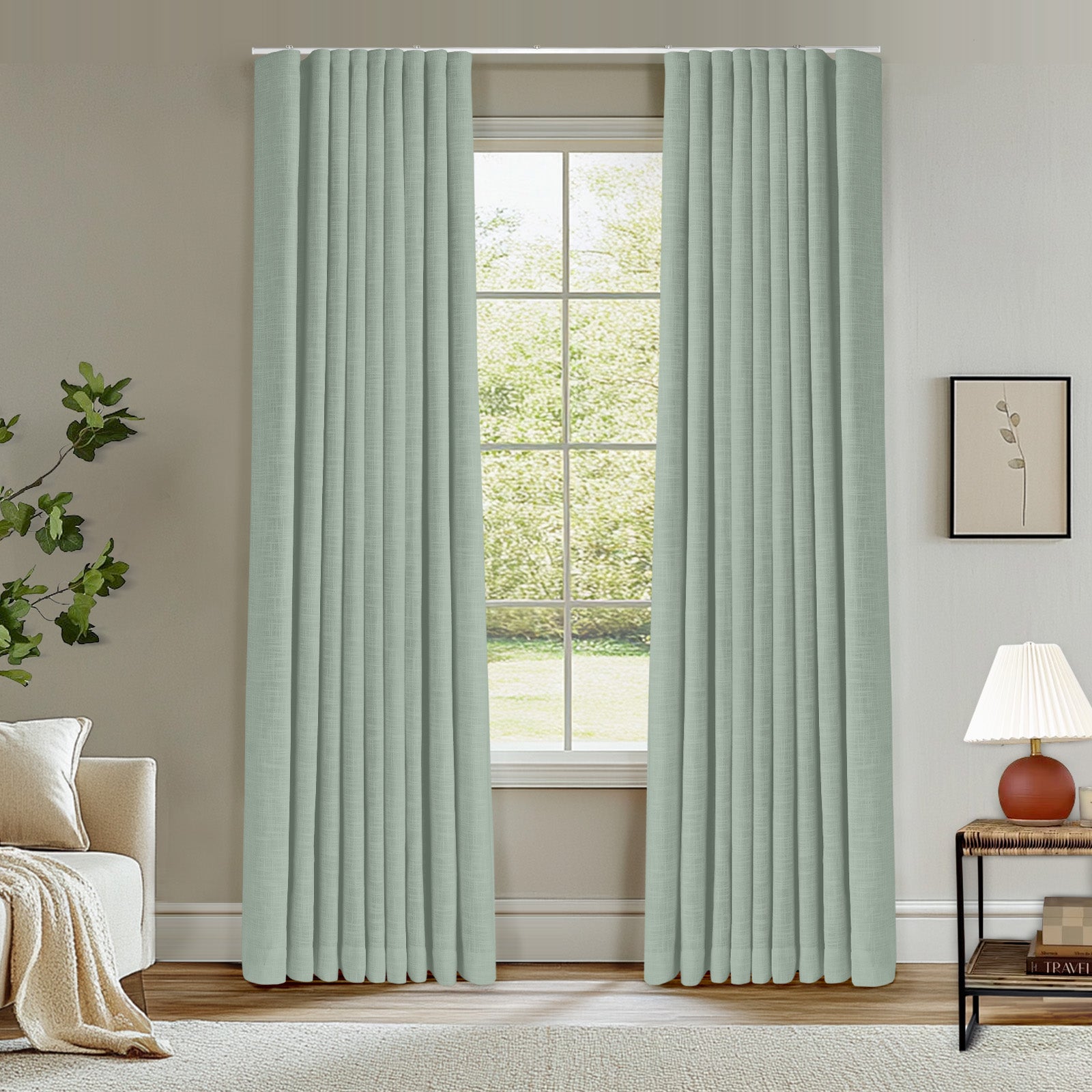 Ripple Fold Lille Linen Blackout Curtains - Natural Modern Custom Drapes with Ceiling Track for Living Room, Bedroom & Home Theater | Noise Reducing Thermal Insulated Window Treatments
