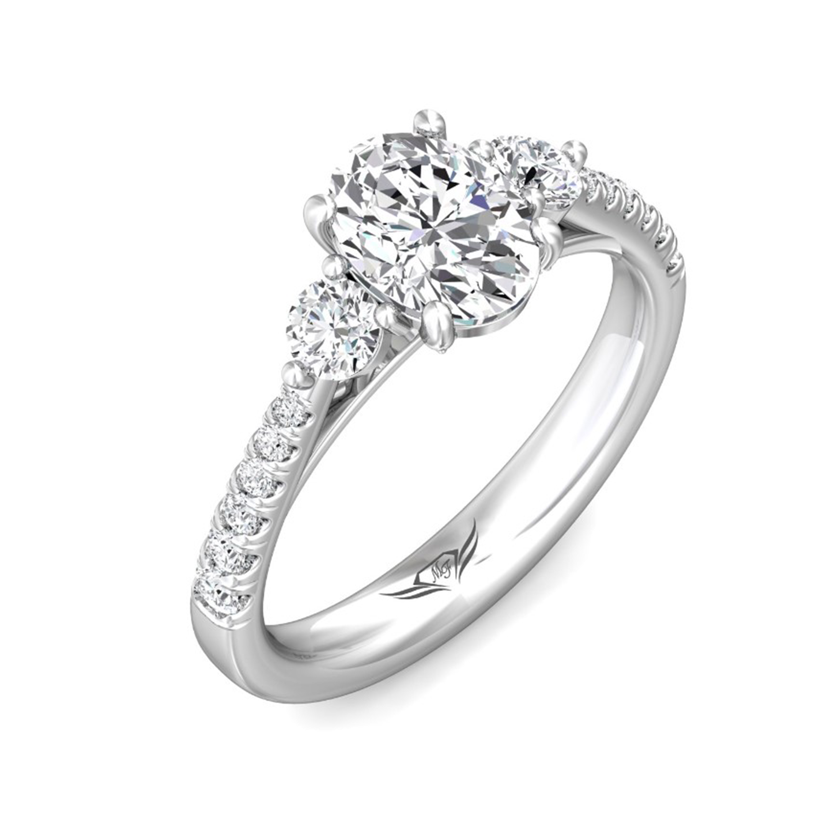 Three Stone & Pave Diamond Engagement Ring - 14K White Gold Wedding Band for Proposal, Anniversary & Special Occasions
