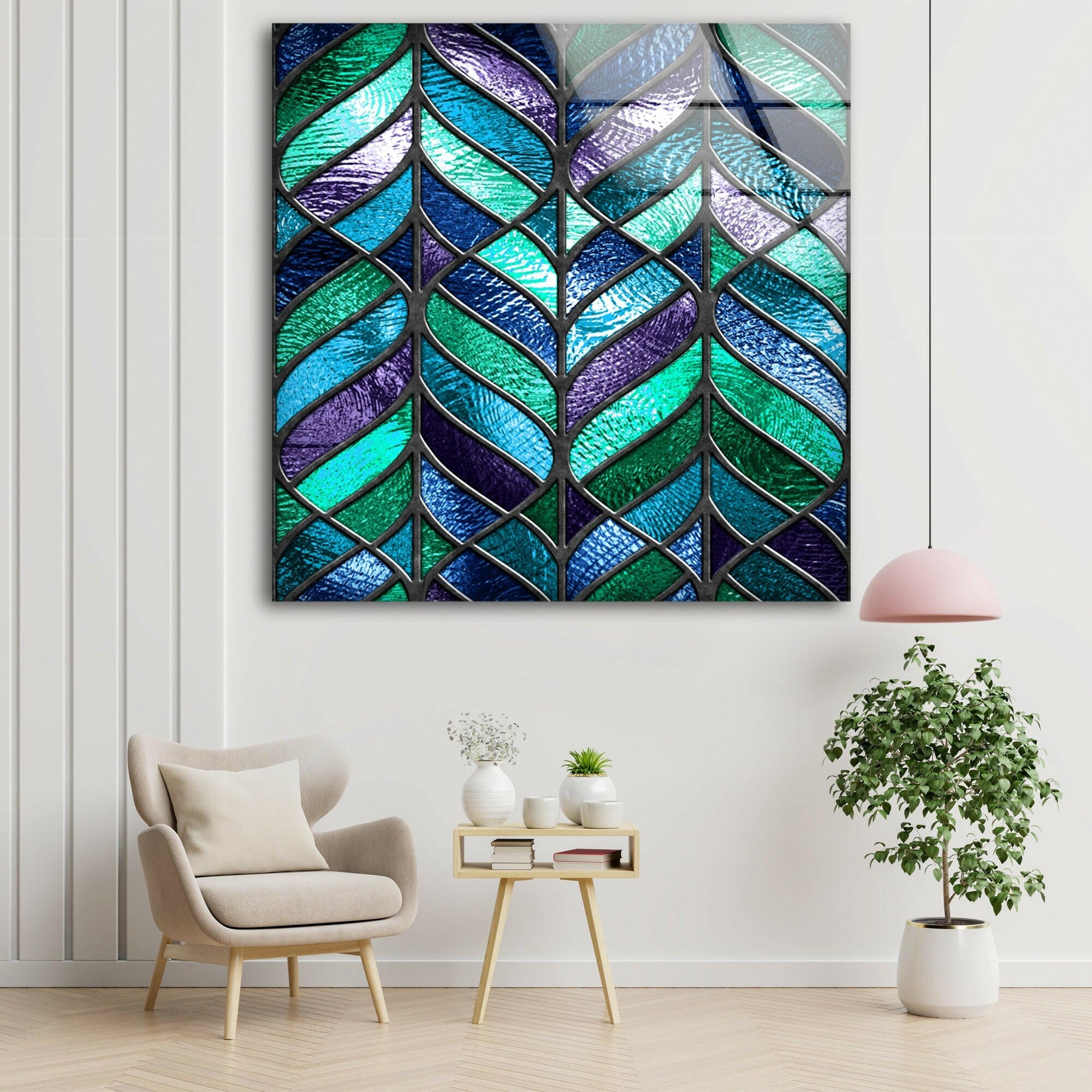 Blue and Green Abstract Glass Wall Art - Modern Handmade Glass Painting for Home & Office Decor - Perfect for Living Room, Bedroom, or Office Wall Decor