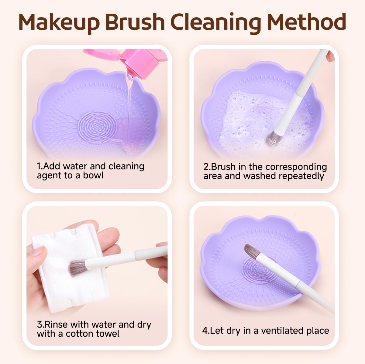 Silicone Makeup Brush Cleaner Mat with Holder Bowl - Petal Design Cosmetic Brush Cleaning Pad for Makeup & Drawing Tools (1PC, Pink) - Perfect for Home & Professional Makeup Artists