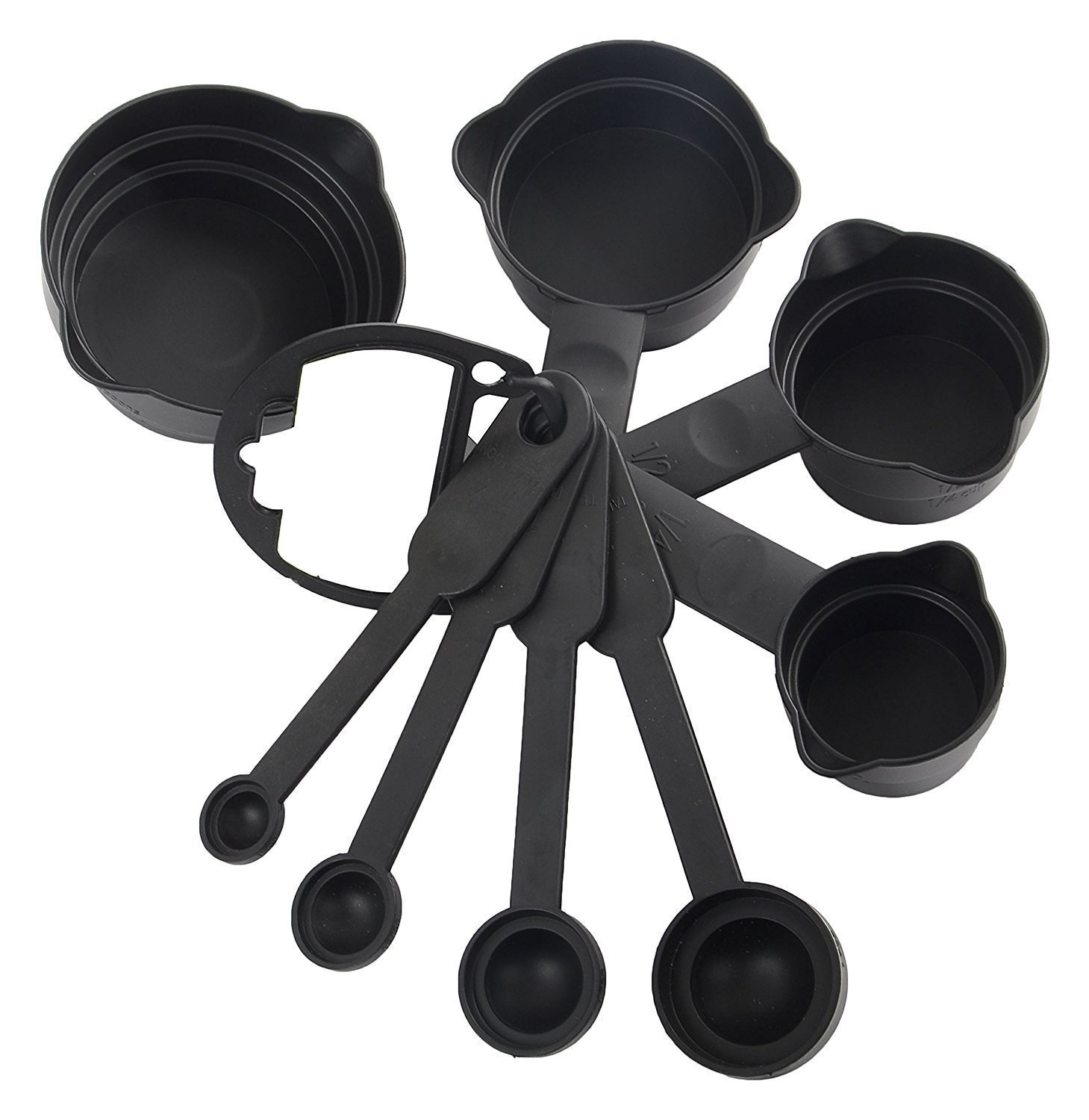 8-Piece Black Measuring Cups and Spoons Set with Silicone Spatula & Brush - Premium Baking Tools for Cooking, Baking, and Cake Decorating - Dishwasher Safe Kitchen Essentials