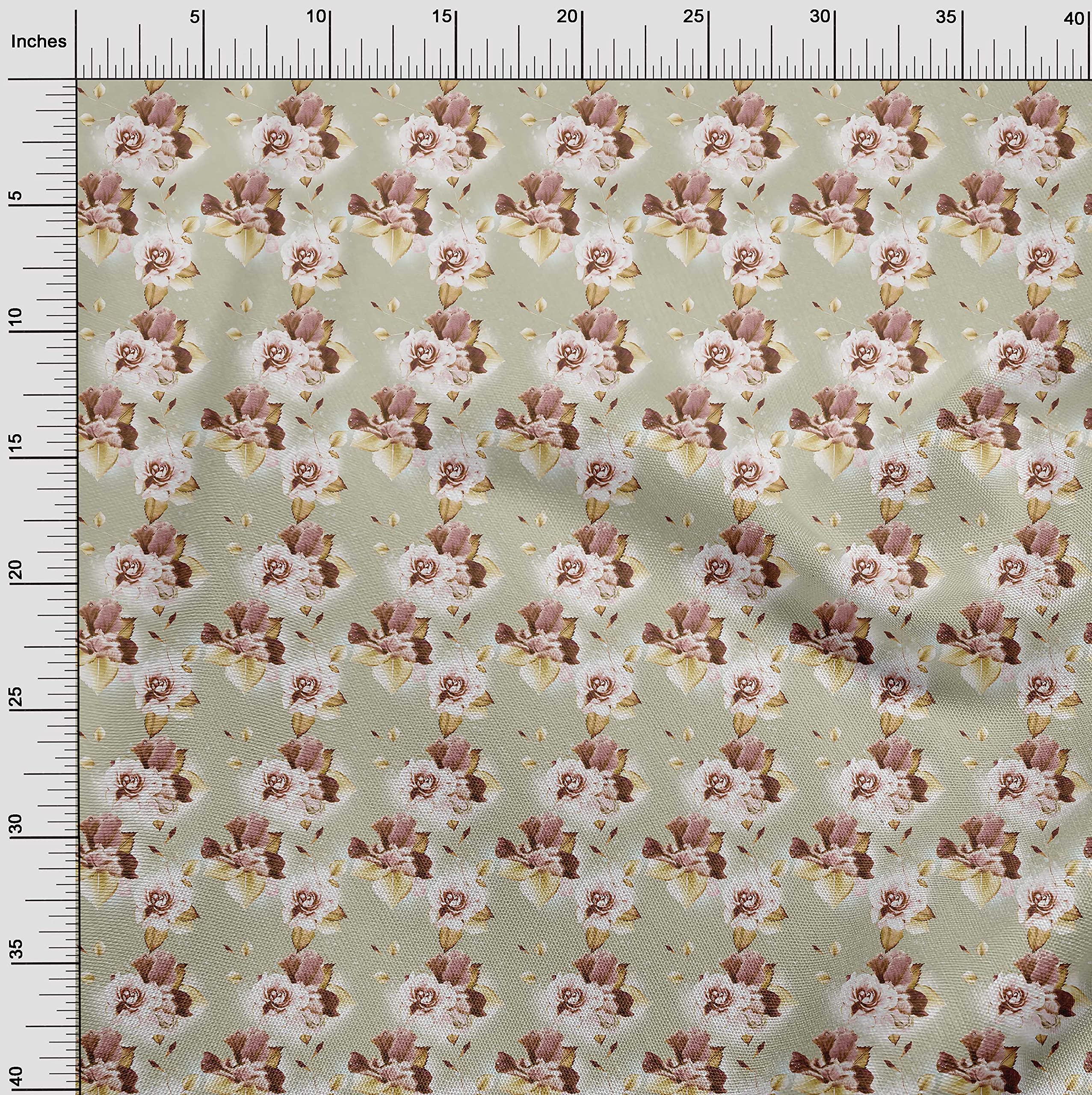 Velvet Beige Floral Print Fabric by The Yard - 58 Inch Wide Sewing Material for DIY Clothing, Dresses, Curtains & Home Decor Projects | Premium Cotton Blend Textile for Crafting & Upholstery