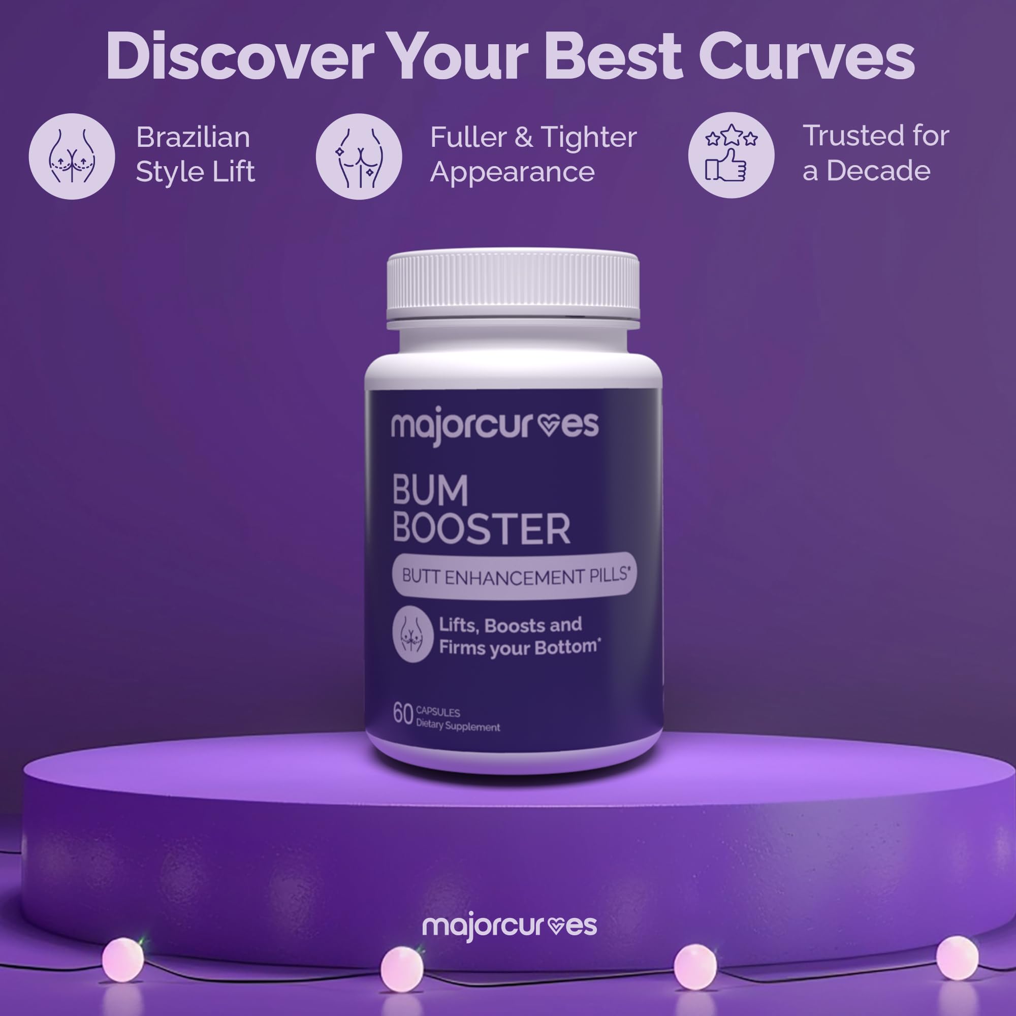 Natural Butt Enhancement & Enlargement Pills - 3 Bottle Supply for Bigger, Fuller Glutes | Booty Growth Supplement for Women | Perfect for Gym, Bikini & Body Confidence