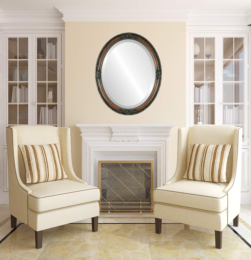 OVALCREST Jefferson Style Walnut Beveled Wall Mirror - 18x22 Inches - Elegant Home Decor for Living Room, Bedroom & Entryway
