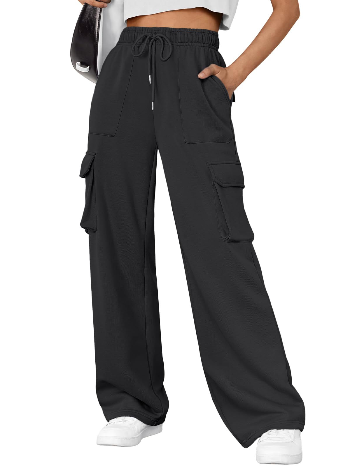 AUTOMET Women's Wide Leg Cargo Sweatpants - Fall Winter Fashion Joggers with Pockets | Casual Loungewear, Streetwear Outfits & Travel Pants