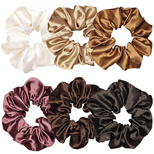 6 Pcs Silk Hair Scrunchies - Soft Hair Ties & Ponytail Holders for Women & Girls, 4.5 Inch Classic Multi-color Hair Accessories - Perfect for Work, Gym, Party & Everyday Use
