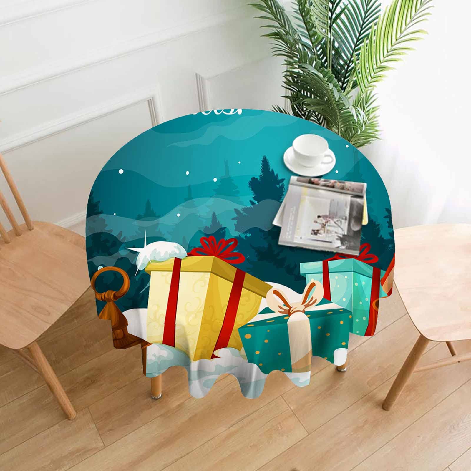 60 Inch Round Tablecloth - Night Forest Cartoon Landscape with Pine Trees & Snow Design, Polyester, Stain & Wrinkle Resistant, Washable - Perfect for Parties, Weddings, Kitchen & Dining Decor