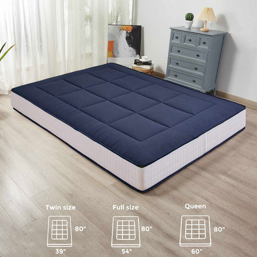 MAXYOYO 6-Inch Extra Thick Floor Futon Mattress - Japanese Style Square Quilted Tatami Bed in Navy Blue | Perfect for Small Spaces, Guest Rooms & Minimalist Home Decor