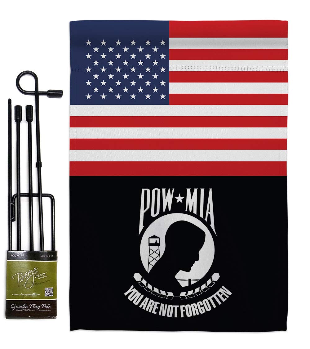 US POW/MIA Garden Flag Set with Stand - Military Veteran Honor Gift for Yard & Home Decor