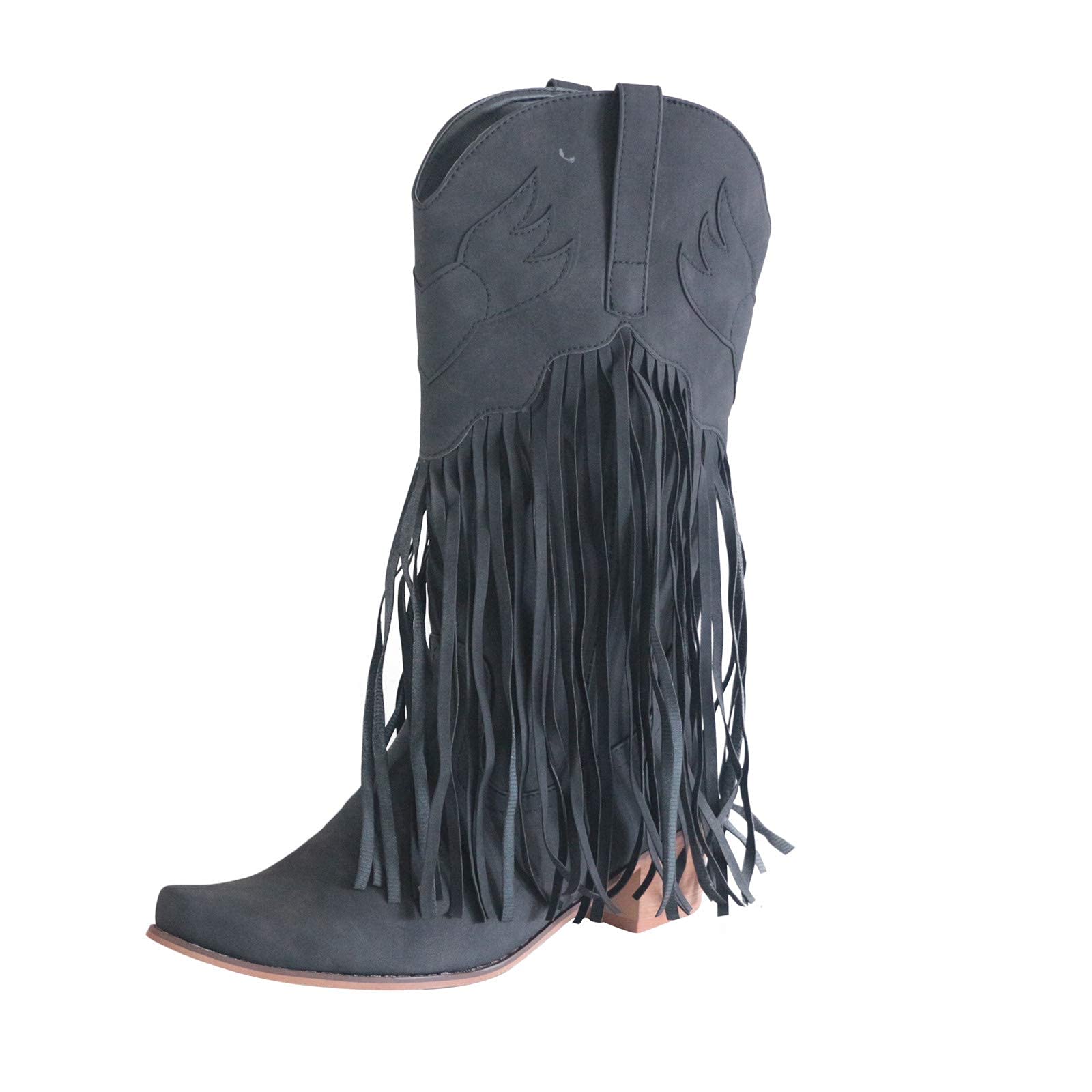 ZBYY Women's Knee High Western Boots with Fringe Design - Chunky Heel Mid Calf Riding Boots for Hippie Style & Dress Occasions | Perfect for Country Music Festivals, Rodeo Events & Boho Fashion Outfits