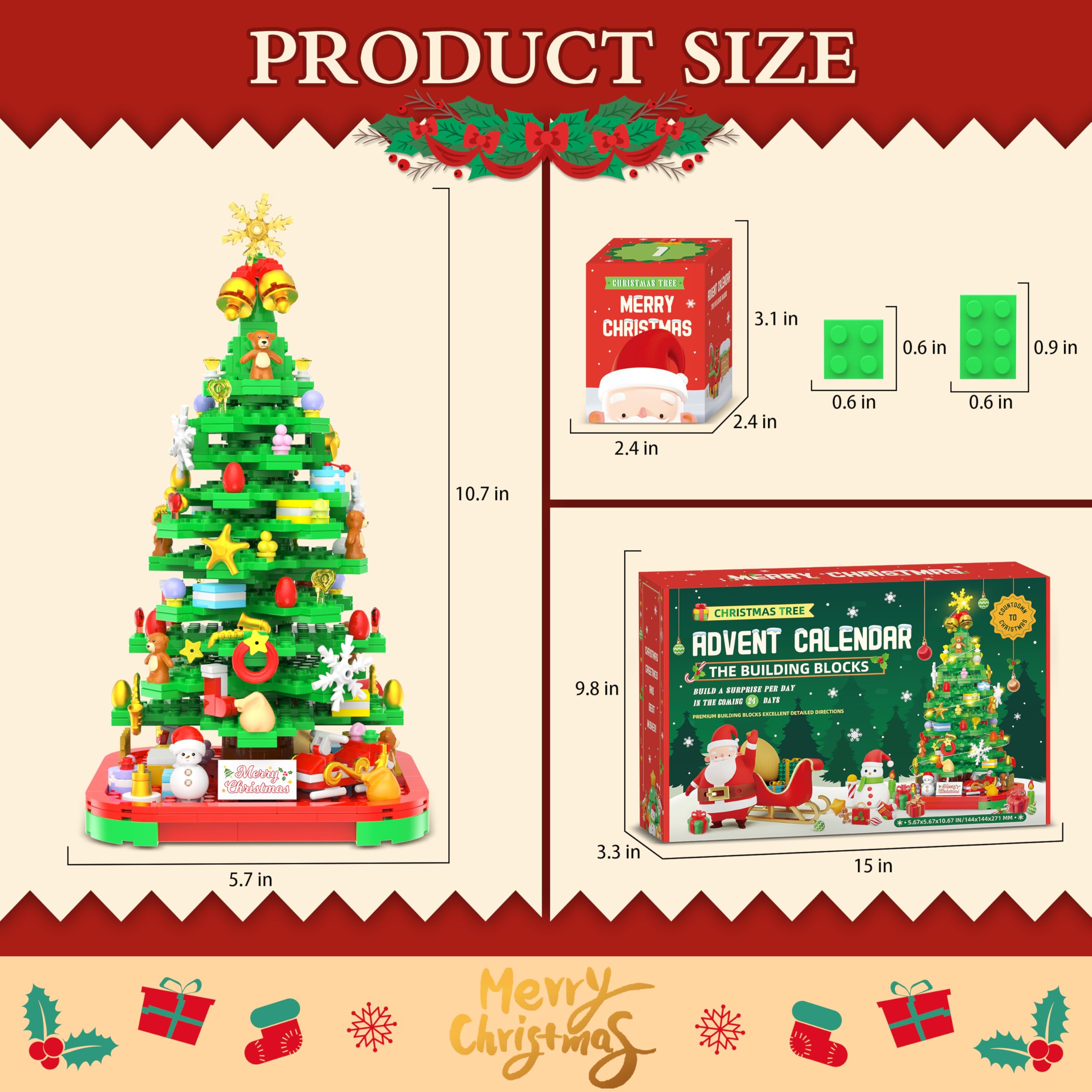 2025 Advent Calendar Building Blocks Kit - 24 Days Christmas Countdown with Light-Up Tree, Compatible with Lego | Holiday Countdown Toy for Kids & Adults | Perfect for Family Christmas Traditions & DIY Decorations