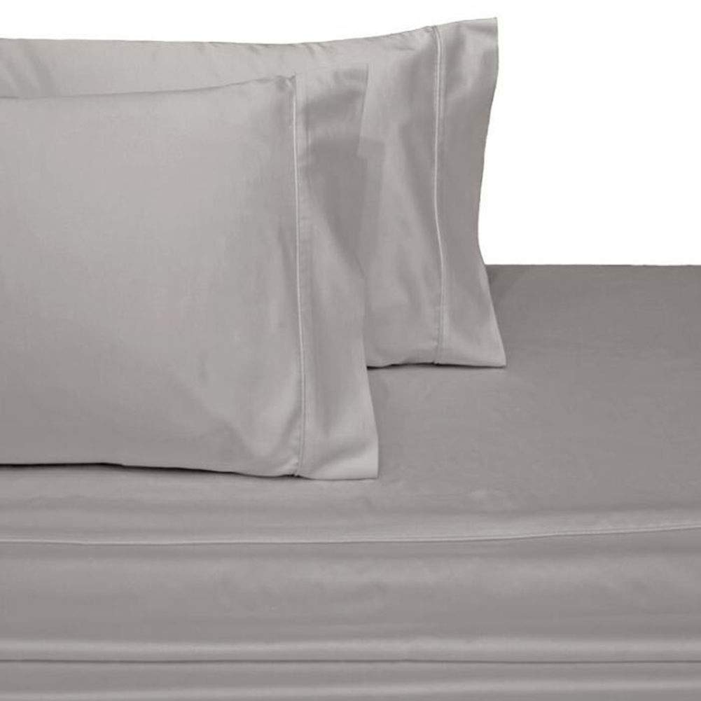BLANCHO 100% Cotton 600 Thread Count Twin XL Sheet Set - Solid Gray for Comfortable & Breathable Bedding | Perfect for Dorms, Guest Rooms & Everyday Sleep