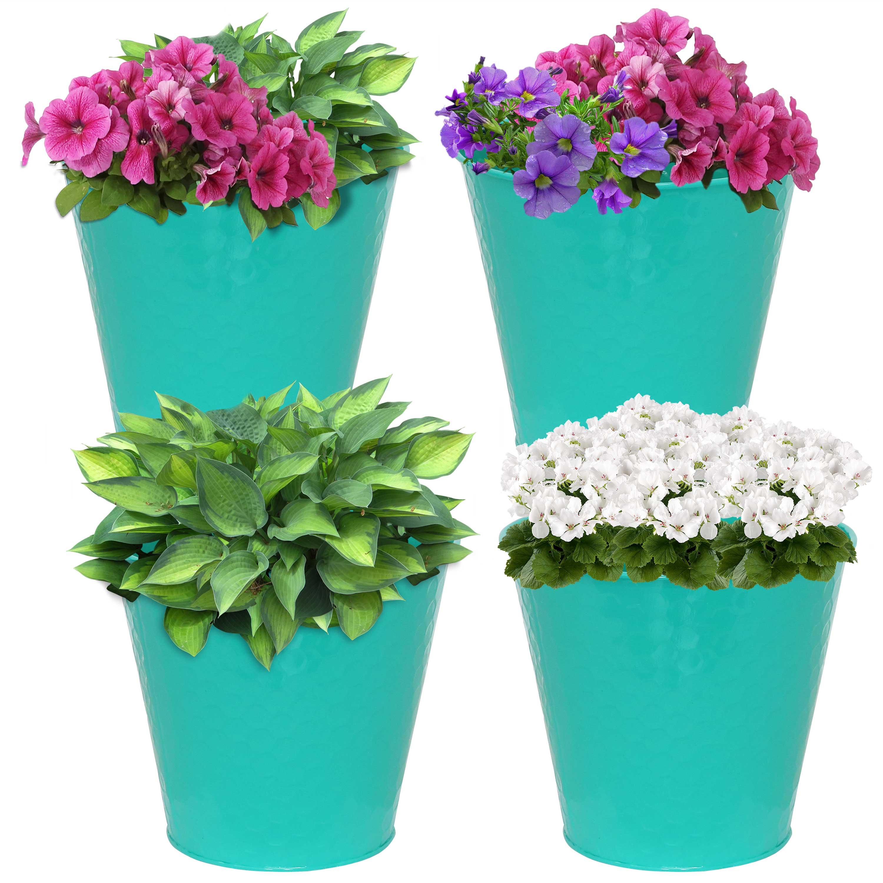 Galvanized Steel Buckets with Hexagon Pattern - Set of 4 Rust-Proof Decorative Pails for Farmhouse, Garden & Outdoor Decor | Perfect for Planters, Storage & Vintage Home Decor