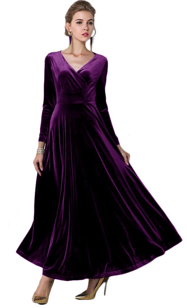 Elegant Women's Velvet Long Evening Party Dress - Christmas Maxi Gown for Dancing, Prom, and Holiday Celebrations