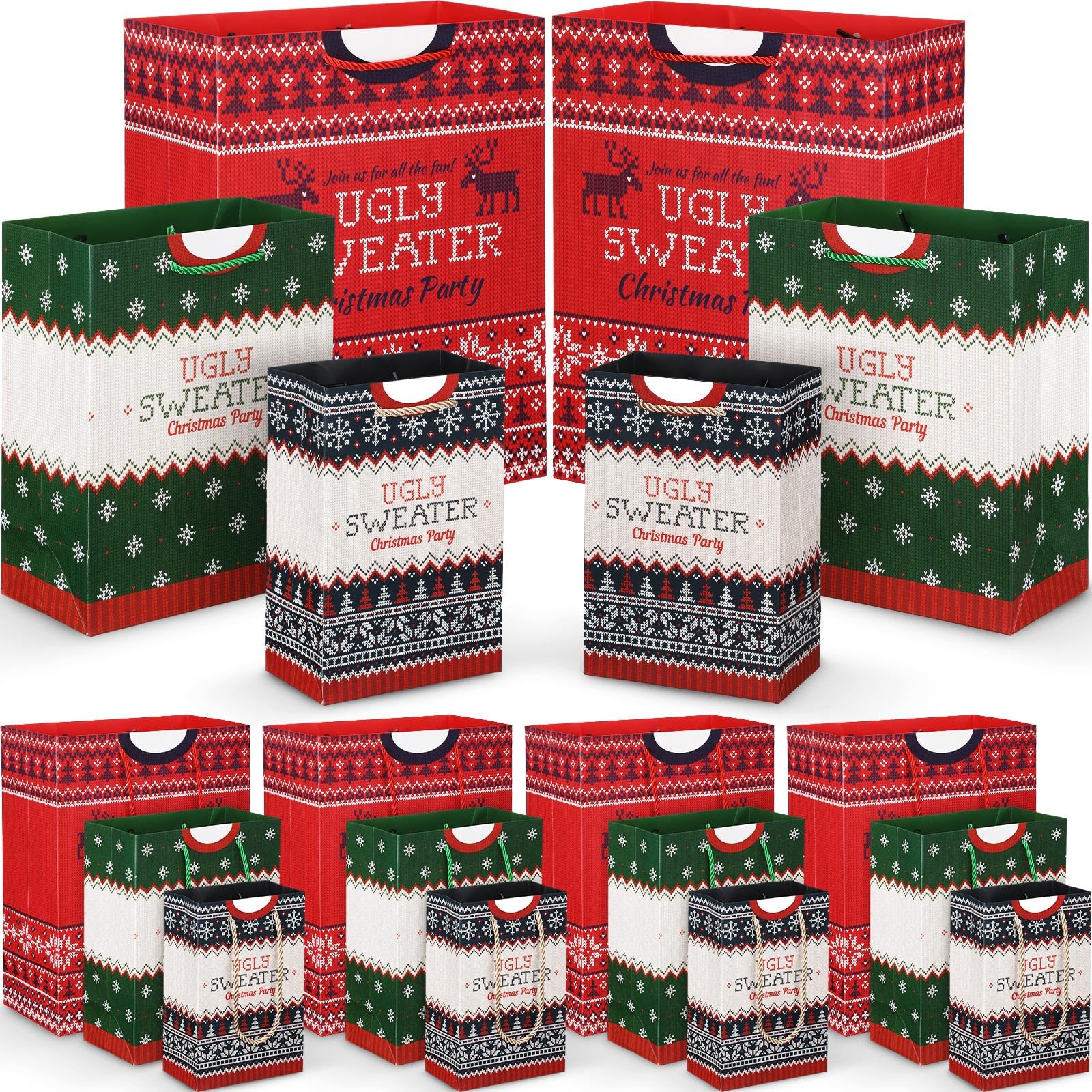 60 Pcs Christmas Kraft Gift Bags with Handles - Assorted Sizes Reusable Holiday Treat Bags for Xmas Gifts, Party Favors & Stocking Stuffers (Classic Style) - Perfect for Christmas Parties, Gift Exchanges & Holiday Decorations