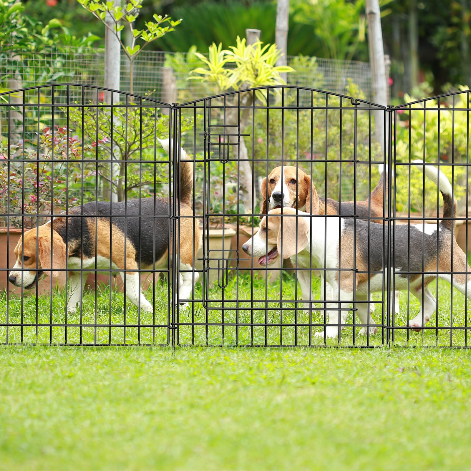 INJOPEXI 6-Panel No Dig Garden Fence - 11.8ft L x 30in H Rustproof Metal Wire Animal Barrier with Gate | Temporary Dog Fence for Patio, Yard & Outdoor Decor | Perfect for Pet Containment, Garden Borders & Landscape Design