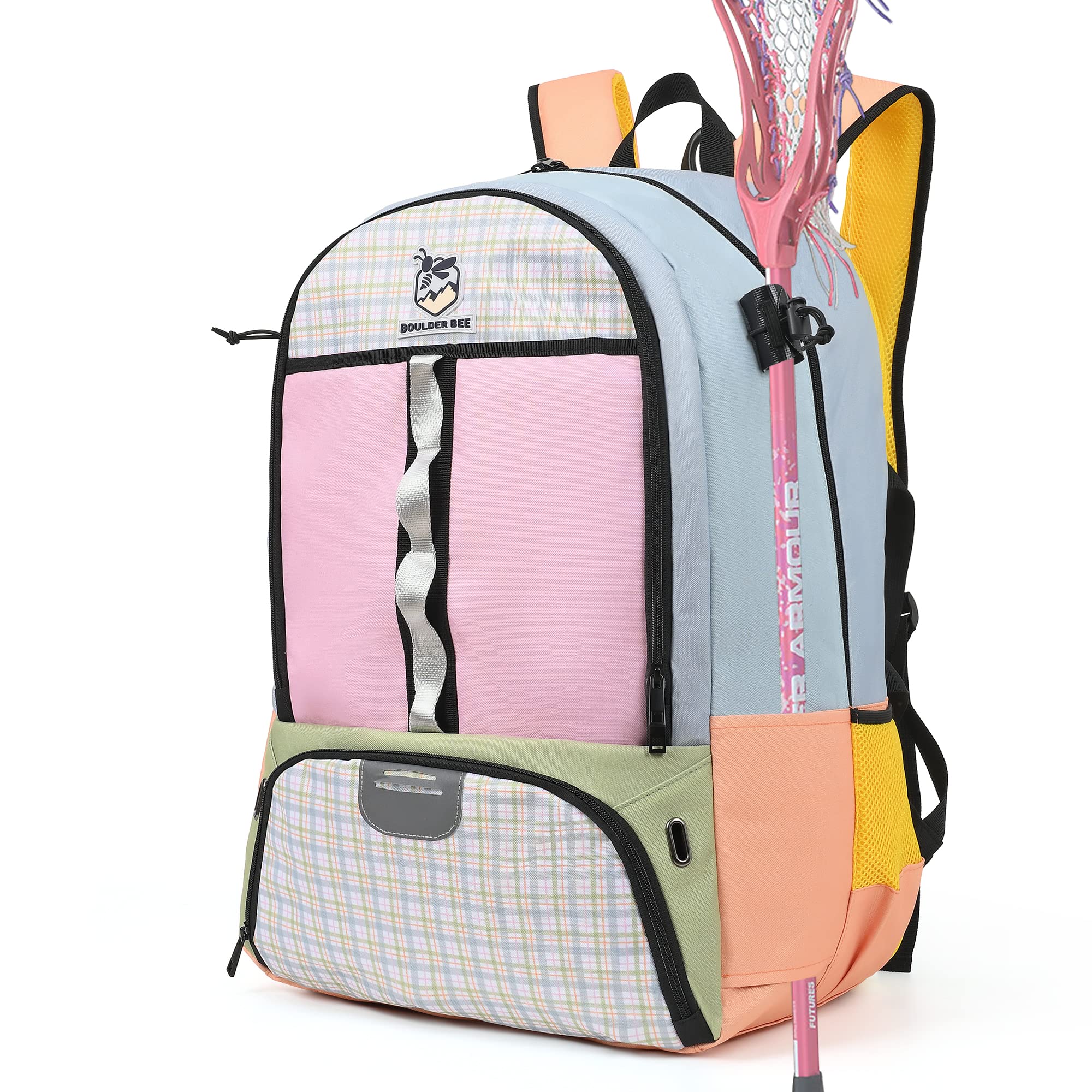 Boulder Bee Lacrosse Backpack with Stick Holders - Durable Field Hockey Sports Bag for Women & Girls - Perfect for Training, Games & Travel Accessories