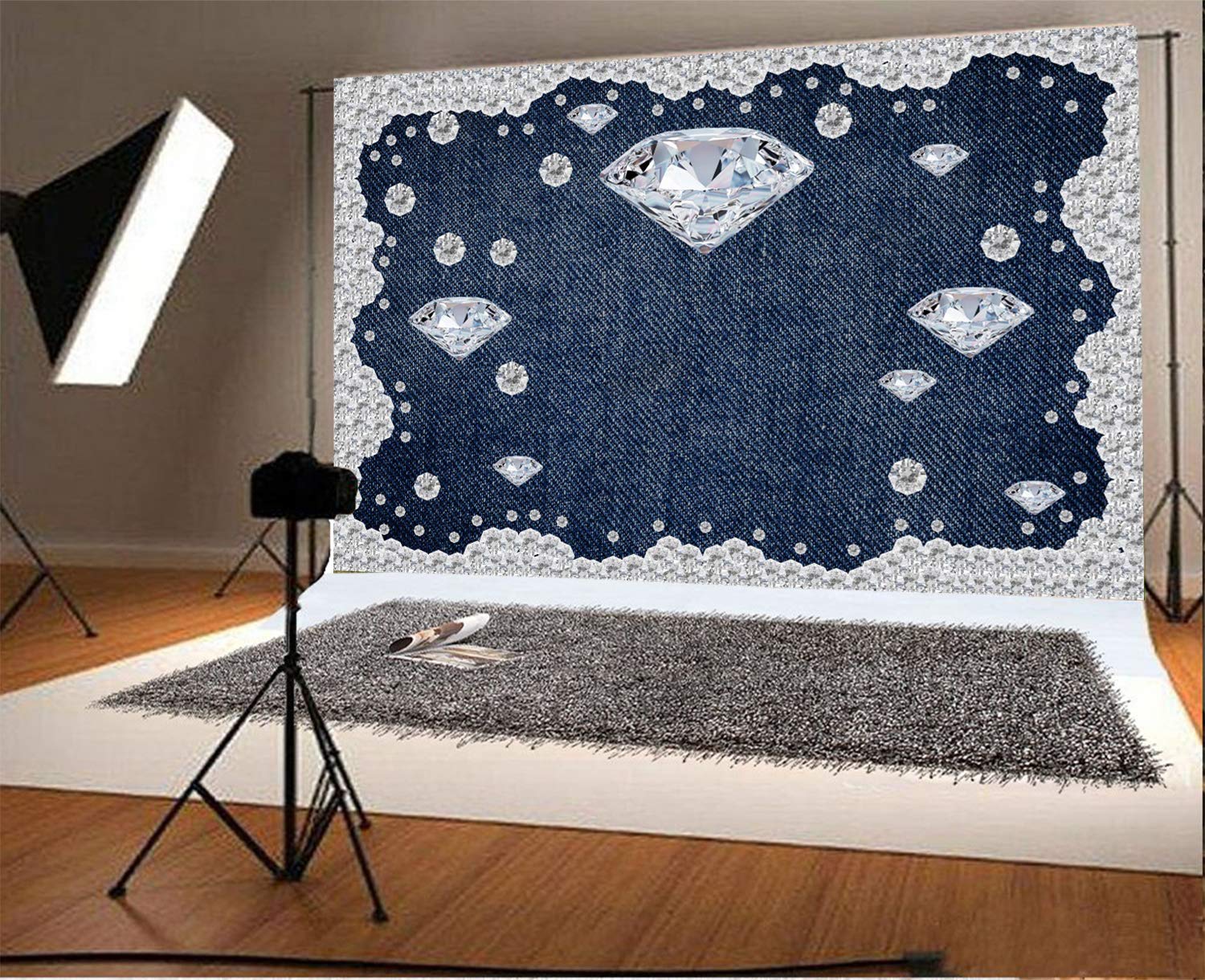 Yeele 8x6ft Diamond Denim Style Photography Backdrop with Rhinestones - Blue Jeans Pattern Vinyl Background for Birthday Parties, Baby Showers, Photo Booth & Studio Props - Perfect for Women's Events, Kids Photos & Social Media Content Creation